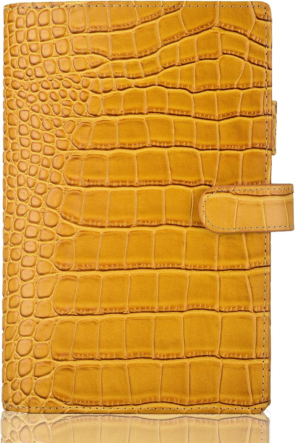 Genuine Leather b6 Planner Cover,Personal Organizer with Pen Loop,Card Slots,Zipper Pockets, Compatible with Most B6 size Planners notebooks (Croc-Yellow)