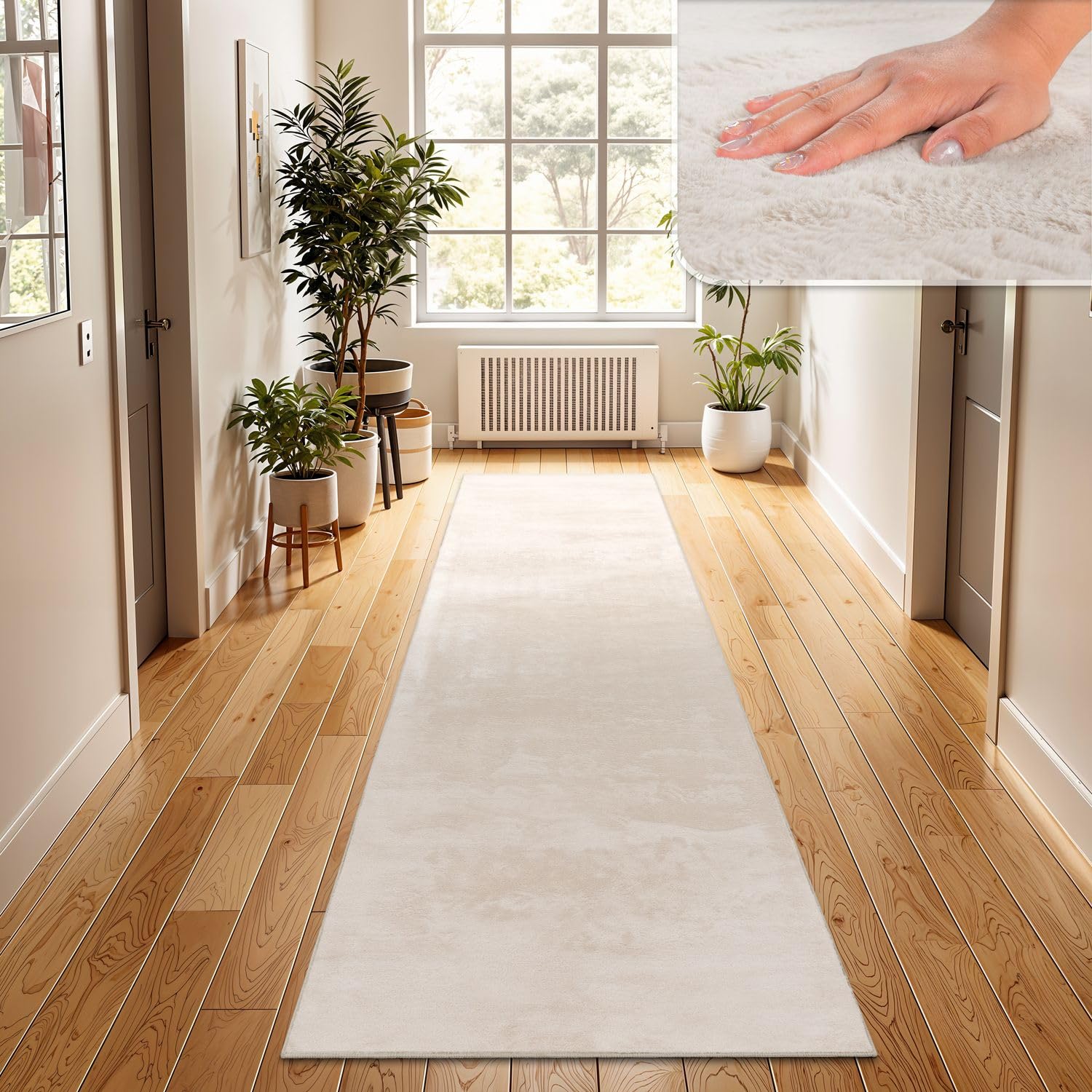 TT Home Wohnzimmer Teppich Hochflor Langflor Kunstfell Weich Modern Unifarben Flauschig, Farbe: Creme, Größe:100x200 cm