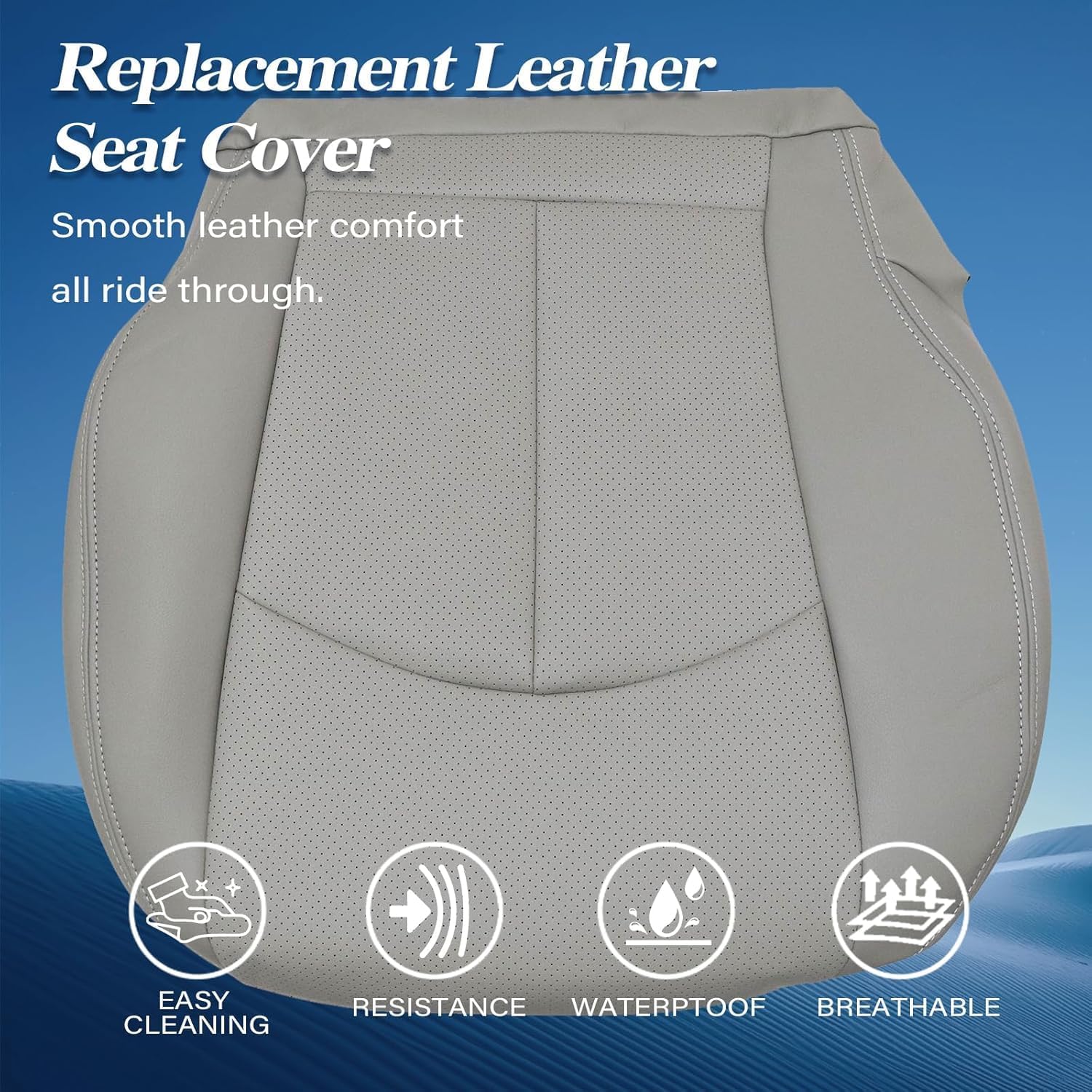 GXARTS Front Driver & Passenger Side Bottom Replacement Leather Seat Covers Gray Compatible with Mercedes Benz E63 E280 E300 E320 E350 E500 E550 2003 2004 2005 2006 2007 2008 2009