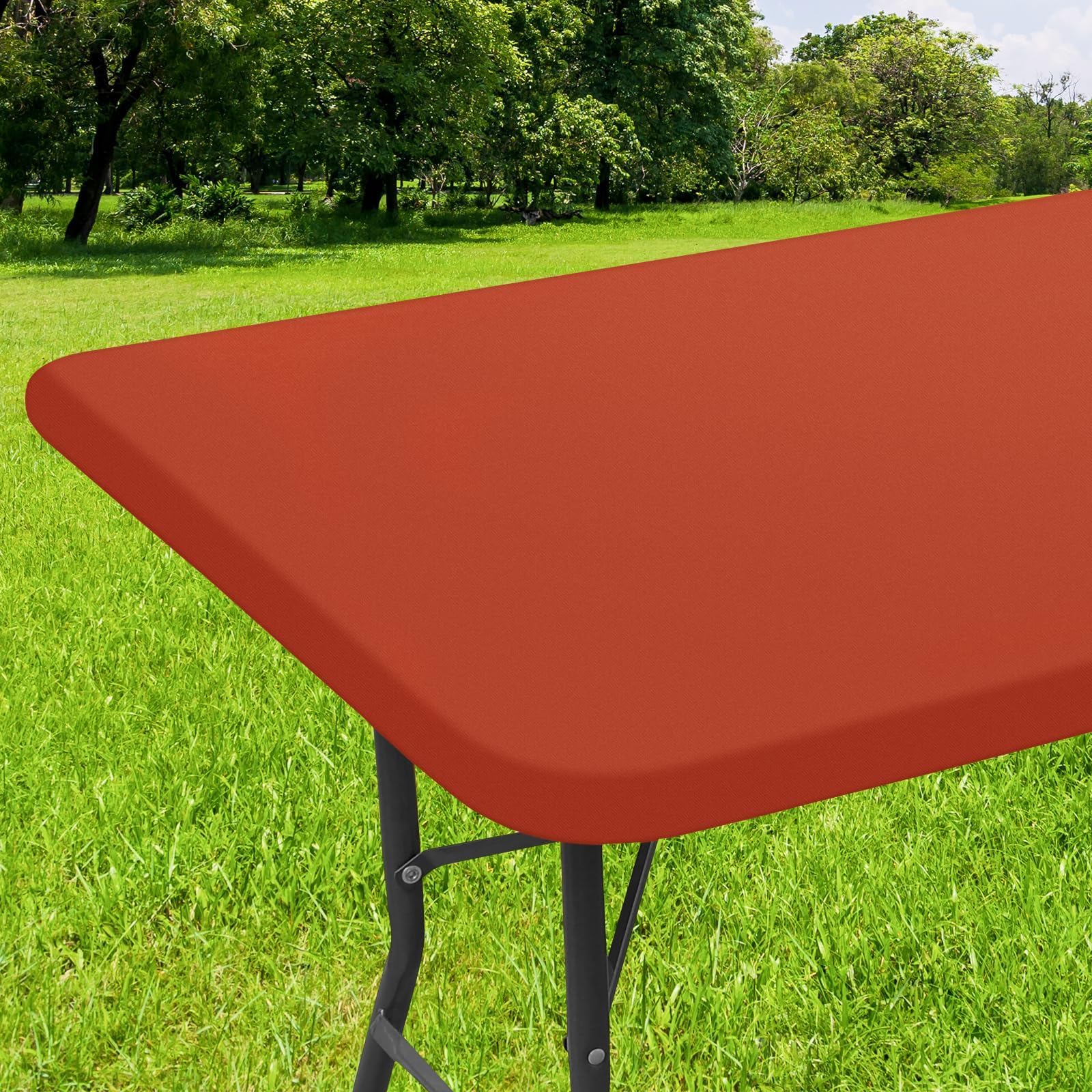 Smiry Rectangle Tablecloth, Elastic Fitted Flannel Backed Vinyl Tablecloths for 6ft Folding Tables, Waterproof Wipeable Table Covers for Indoor, Outdoor, Picnic and Camping (Rust, 30"x72")