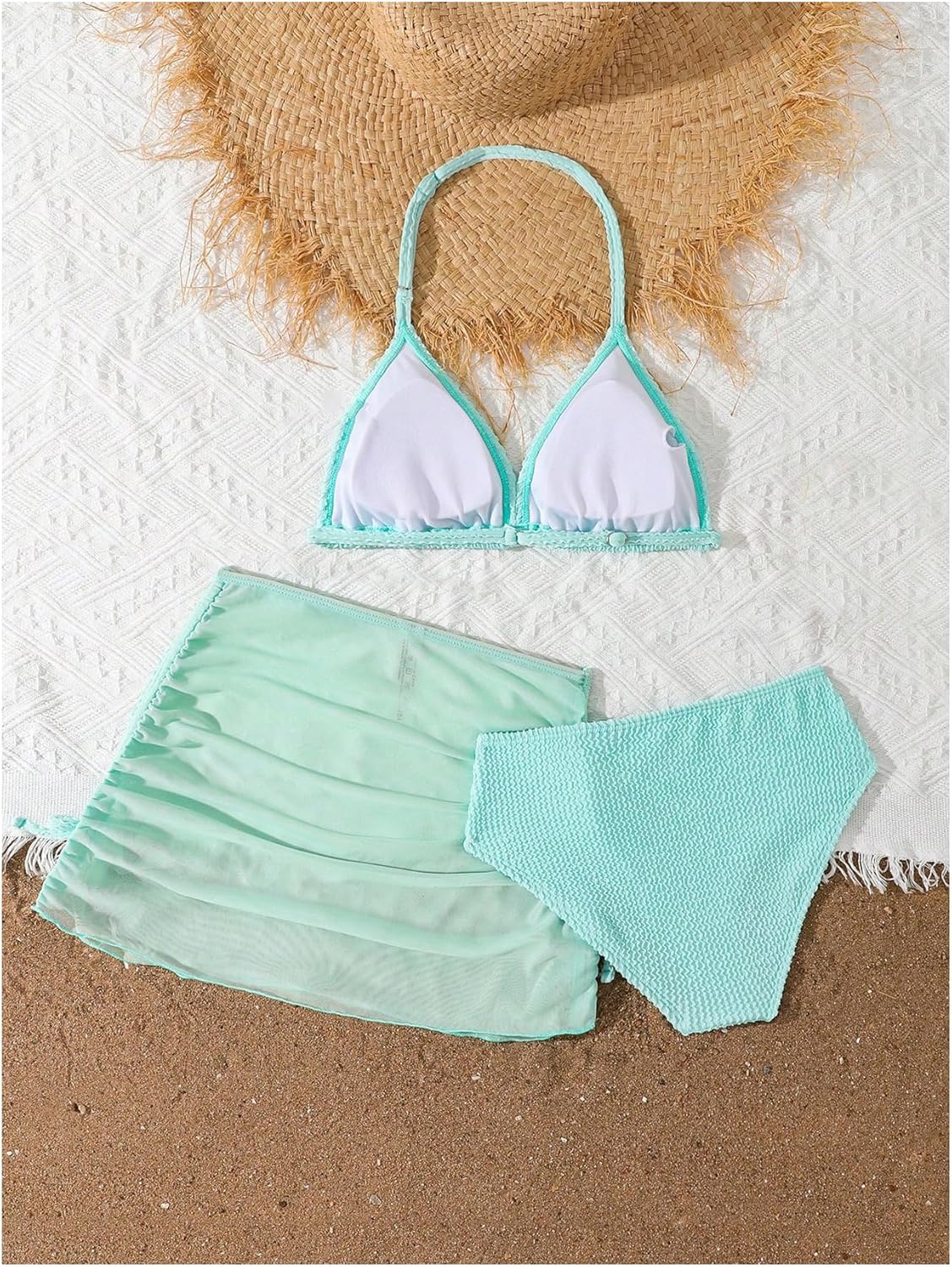 SHENHE Girl's 3 Piece Swimsuits with Cover Up Skirt Halter Triangle Bathing Suits Bikini Set - Image 3