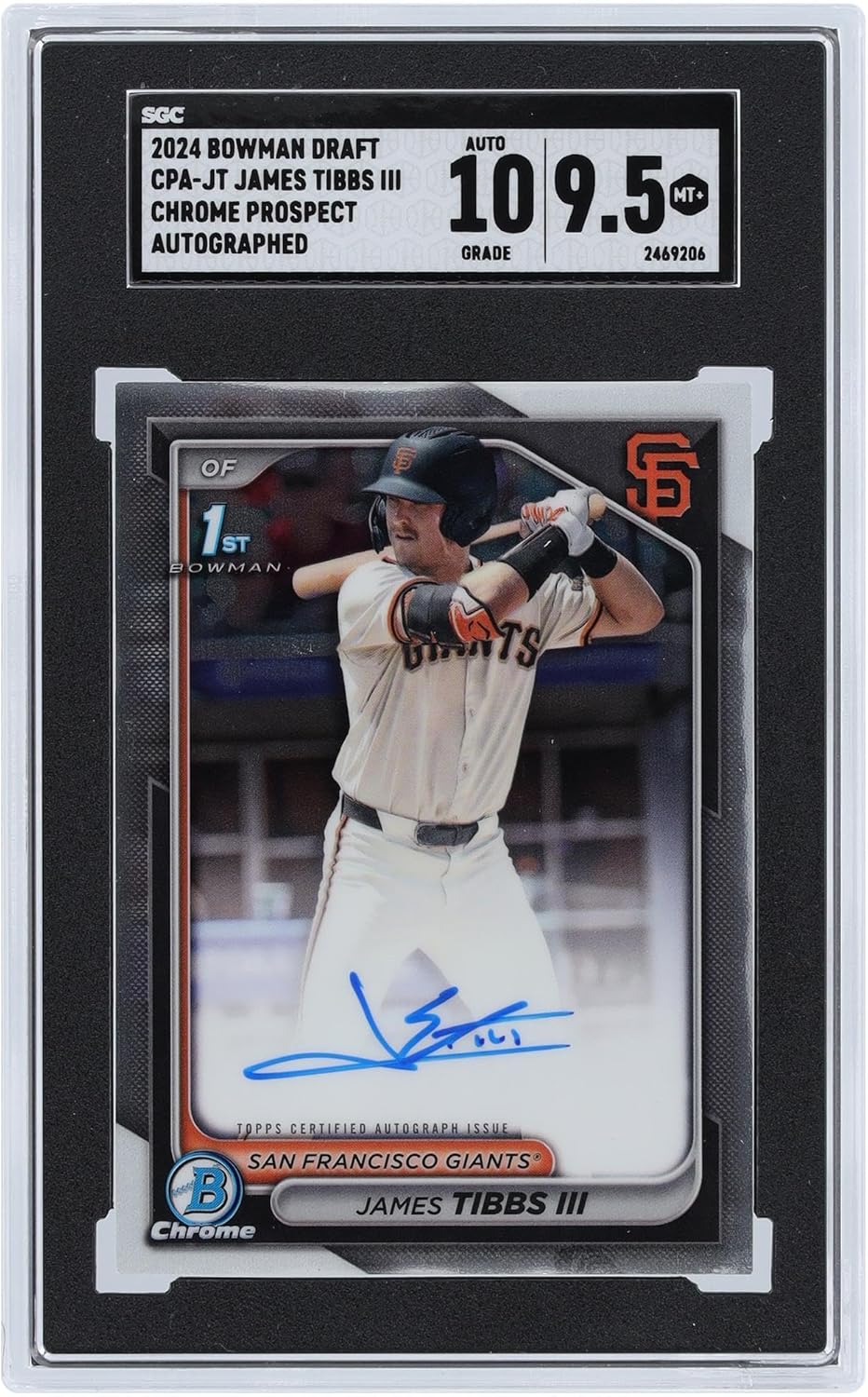 James Tibbs III San Francisco Giants Autographed 2024 Bowman Draft Chrome Prospect Autograph #CPA-JT SGC Authenticated 9.5/10 Card - Baseball Slabbed Autographed Cards