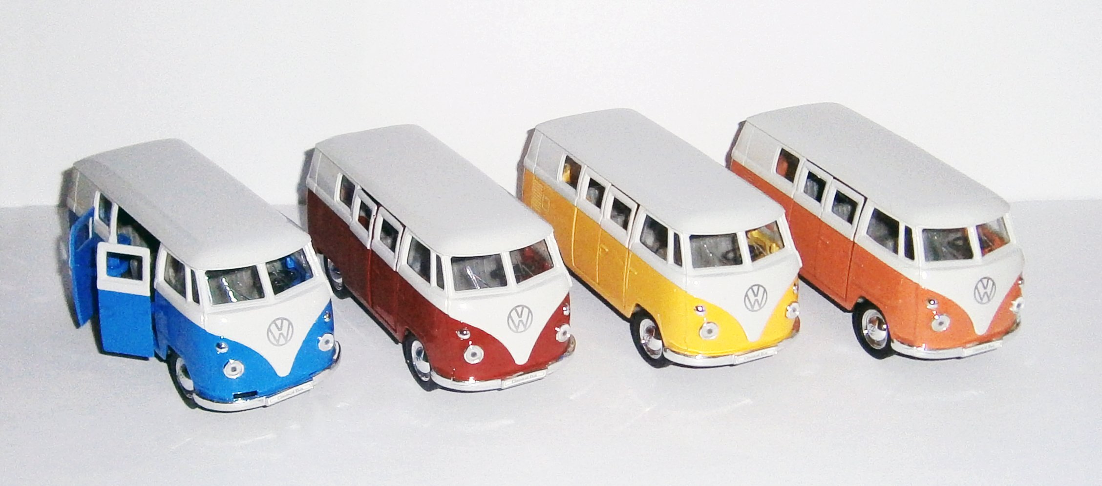 Volkswagen T1 Bus 1963 VW Modell aus Metall mit Rückzugmotor Modellauto Spielzeugauto Spielzeug Auto 4-Farben Welly 08 (Gelb)