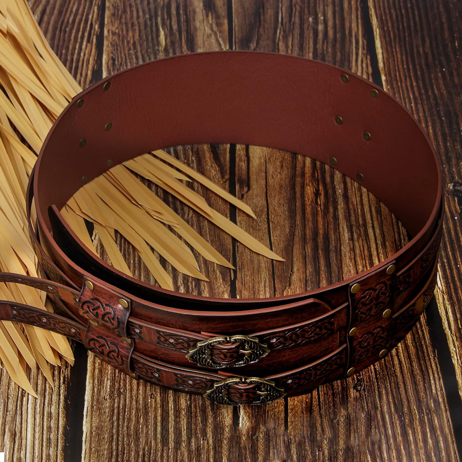 HiiFeuer Viking Wide Belt, Medieval Faux Leather Armor Belt, Knight Corset Belt, LARP Halloween Costume - Image 5