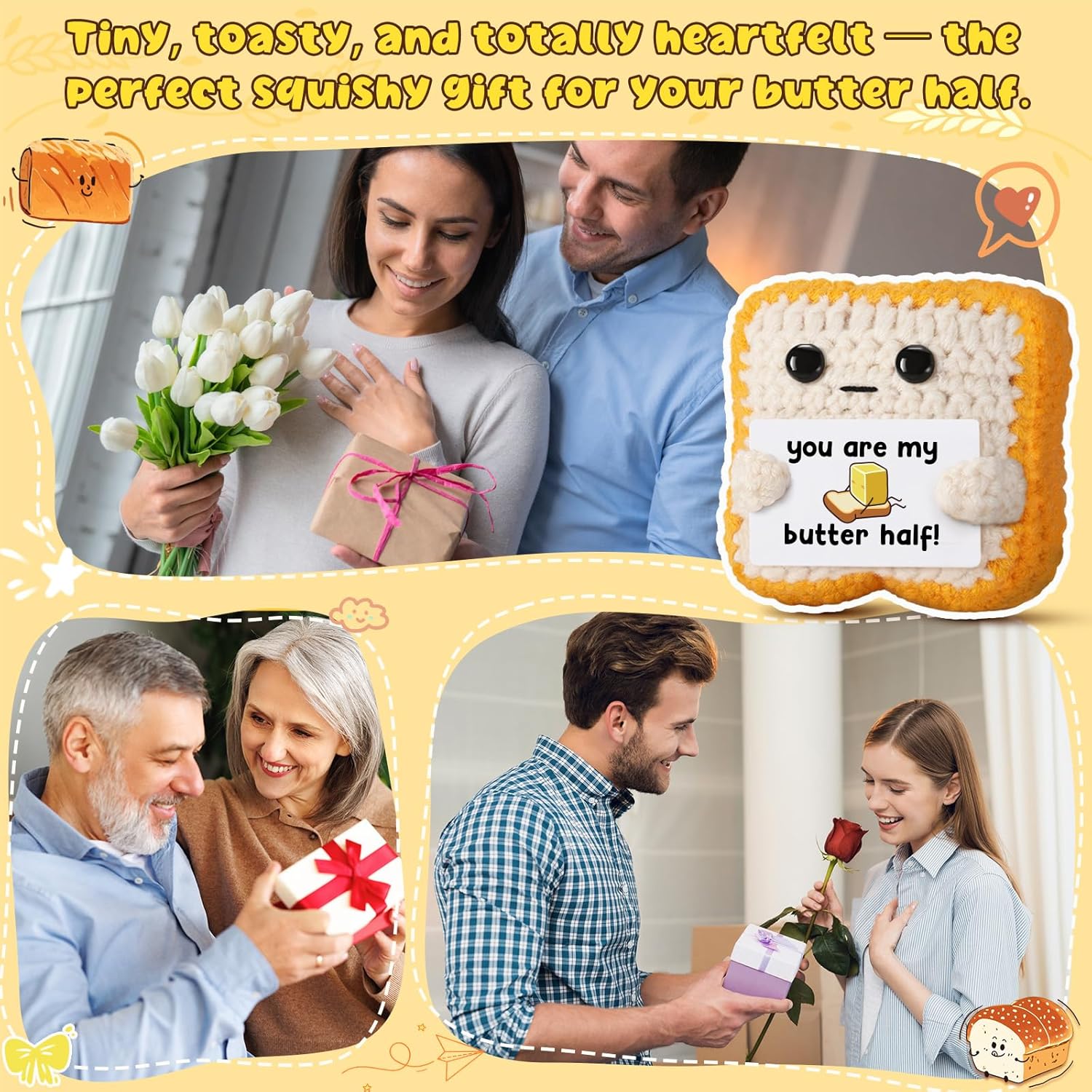 Gifts for Him Her Boyfriend Girlfriend Partner Loved One “You Are My Butter Half!” Crochet Toast – Cute Romantic Valentine’s Day, Anniversary, Birthday Gift for Couples Desk Decor & Christmas Gifts - Image 4