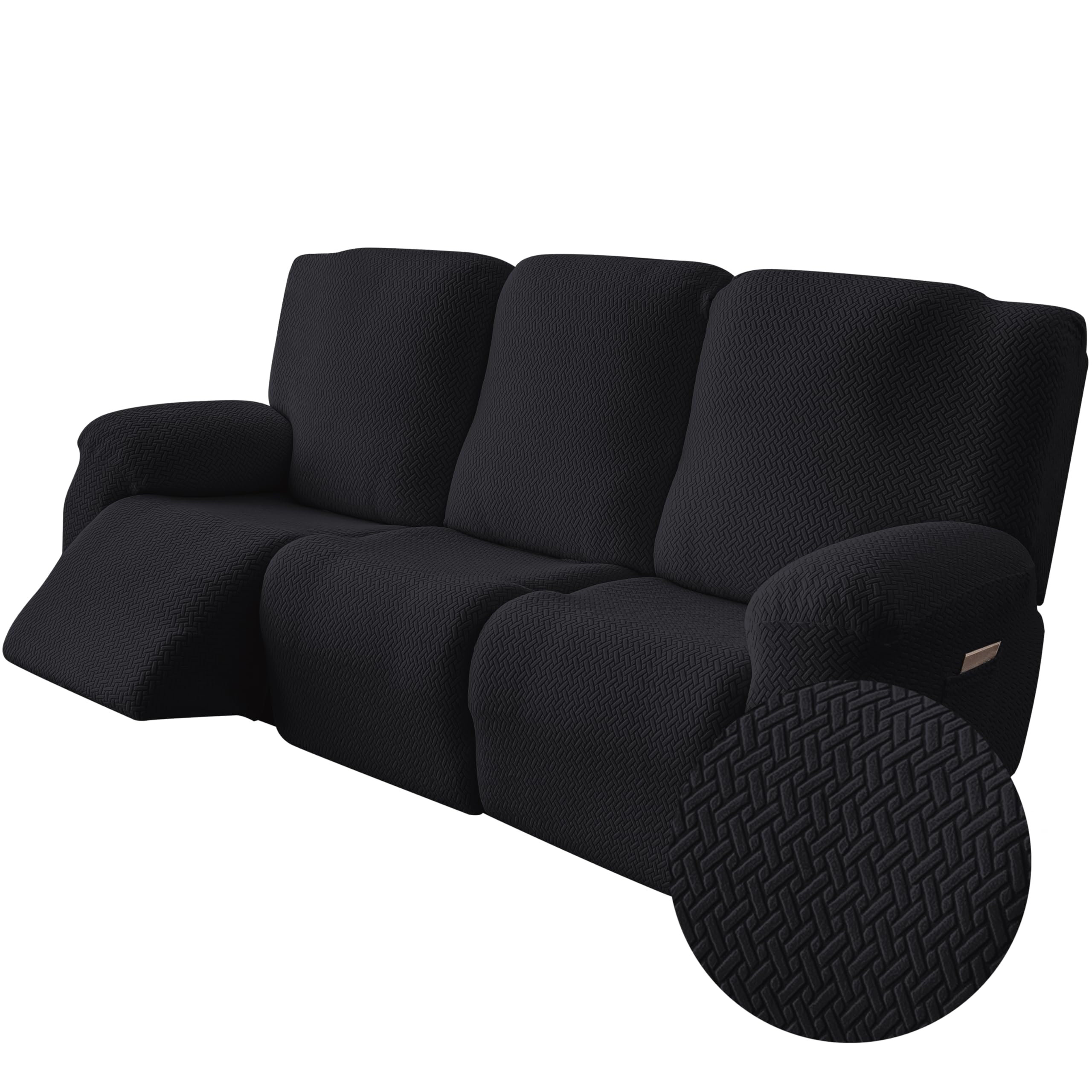 Genina Recliner Sofa Covers - Stretch Reclining Couch Covers with Stripe Jacquard - 3 Seat Cushion Slipcovers with Soft Fabric - Furniture Protector for Pet Kid (Black)