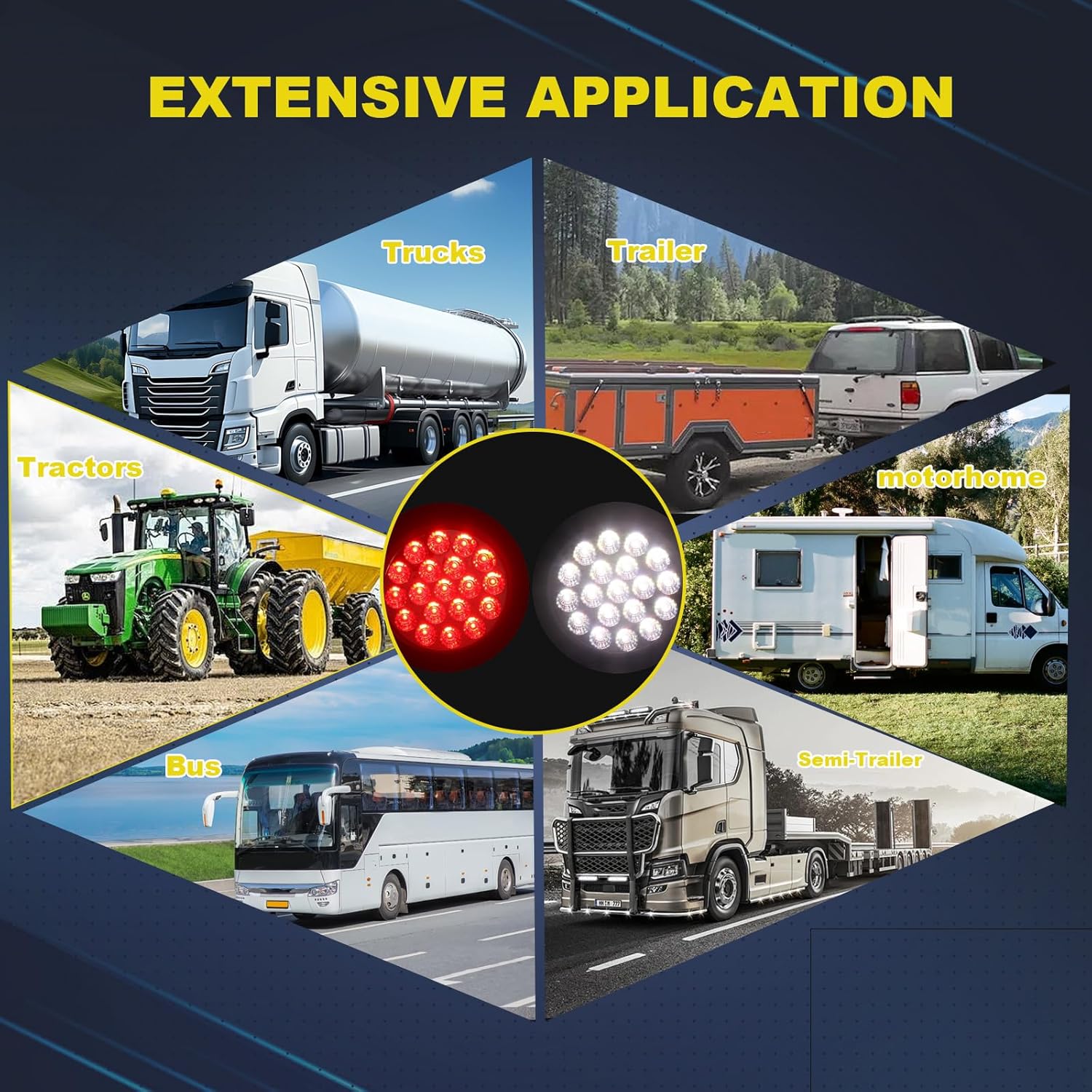 4 PCS 4 Inch Red Led Round Trailer Tail Lights, Led Backup Lights for Trucks RV, W/Lights Grommets 3 Pin Trailer Wire 12V (2 Red+2 White)