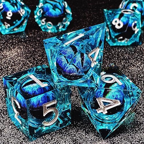 Miniatura 3 de HAOMEJA Juego de dados DND de resina de ojo de dragón D&D, 7 piezas de resina de borde afilado con bolsa de dados de ojo de dragón, dados
