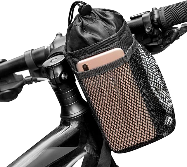 Vihir Bike Water Bottle Holder Bag for Adult, Bicycle Coffee Cup Holders with Phone Storage, Black Handlebar Drink/Beverage Container for Walker/Cruiser/Exercise/Mountain Bike