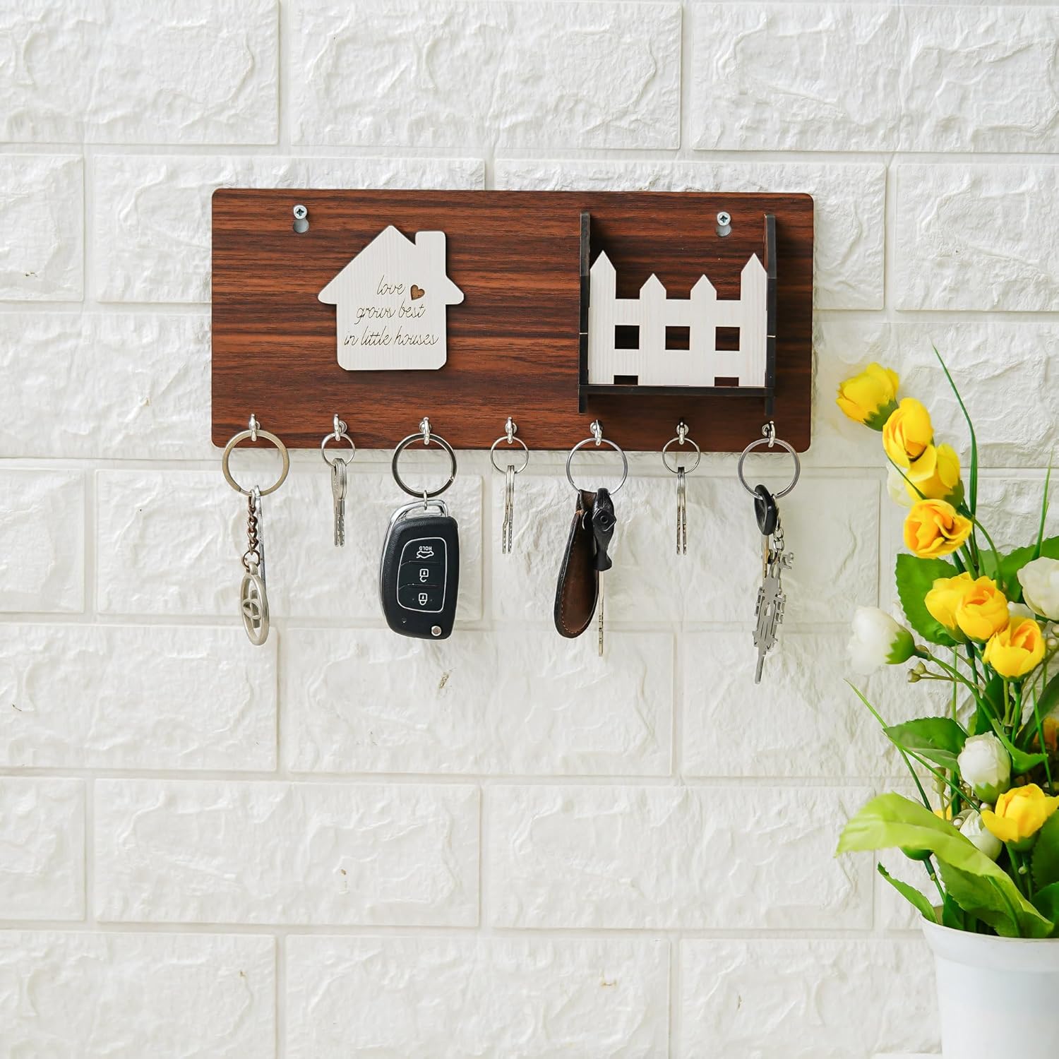 Webelkart Beautiful Wooden Keys Hanger, Key Holder for Home/Office Decor, Key Holder for Wall Decor,Key Chain Stand for Home (11.5″ Inches)