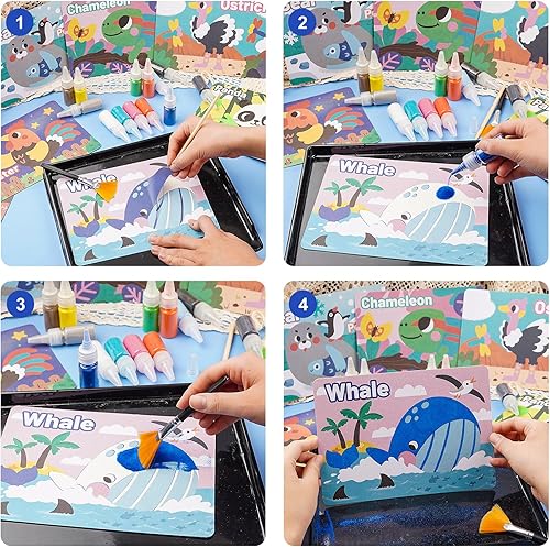Miniatura 2 de Kits de arte de arena para niños, 29 piezas de pintura de arena de colores, juguetes de manualidades y manualidades, 12 hojas de arte de arena de
