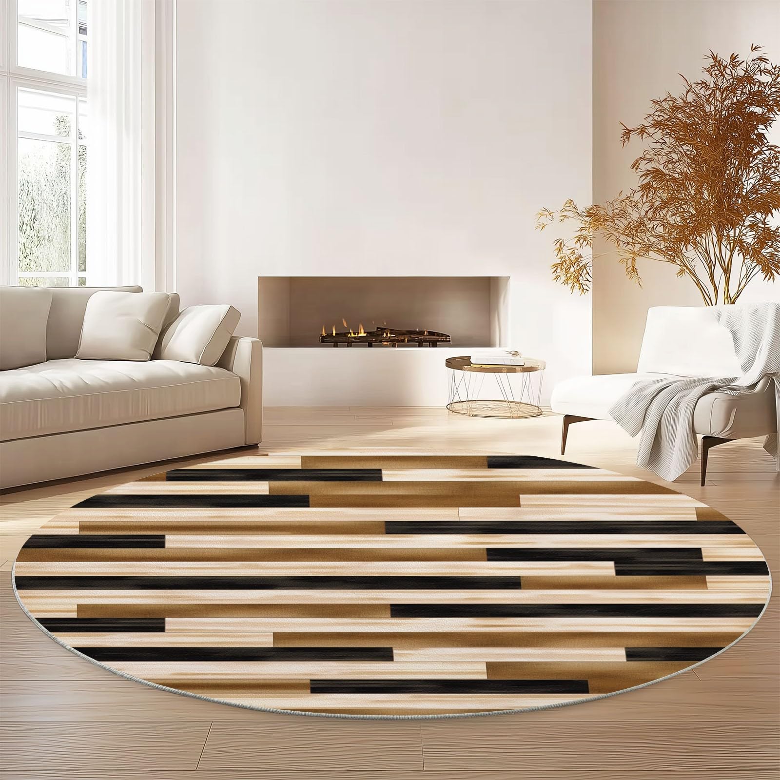Tappeti Rotondi per Soggiorno, 120 cm, Moderni, Astratti, a Righe, Lavabili, per Camera da Letto, Tappeto a Pelo Corto, Sottile, Antiscivolo, per Sala da Pranzo, cameretta Bambini,