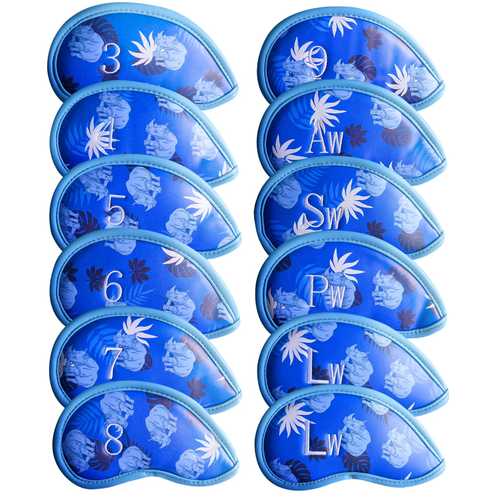 Golf Iron Head Covers Numbers Synthetic Leather Headcover Deluxe Value 12 Pcs Set, Golf Iron Headcovers Protector for Club Mens Protable Fit All Brands (Sapphire)