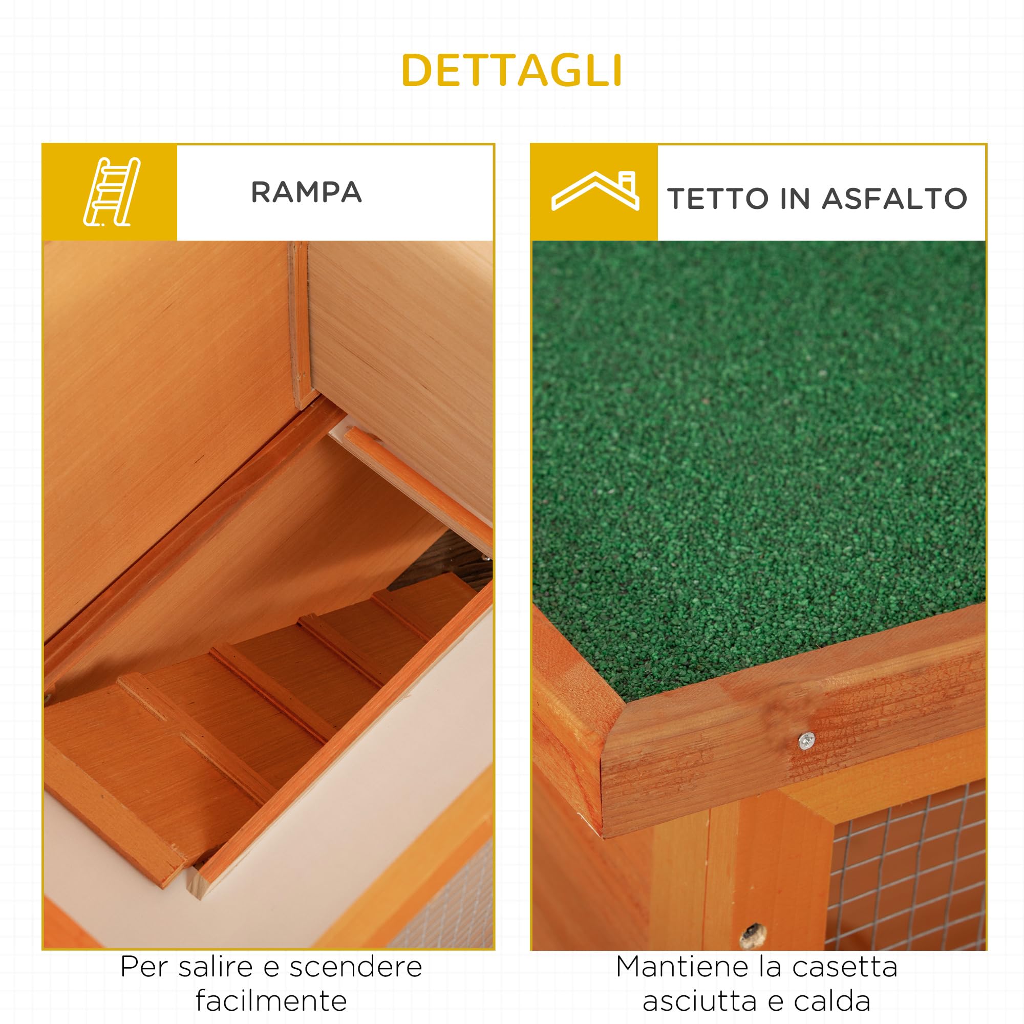 PawHut Gabbia per Conigli Conigliera da Esterno in Legno di Abete 90 x 45 x 80cm
