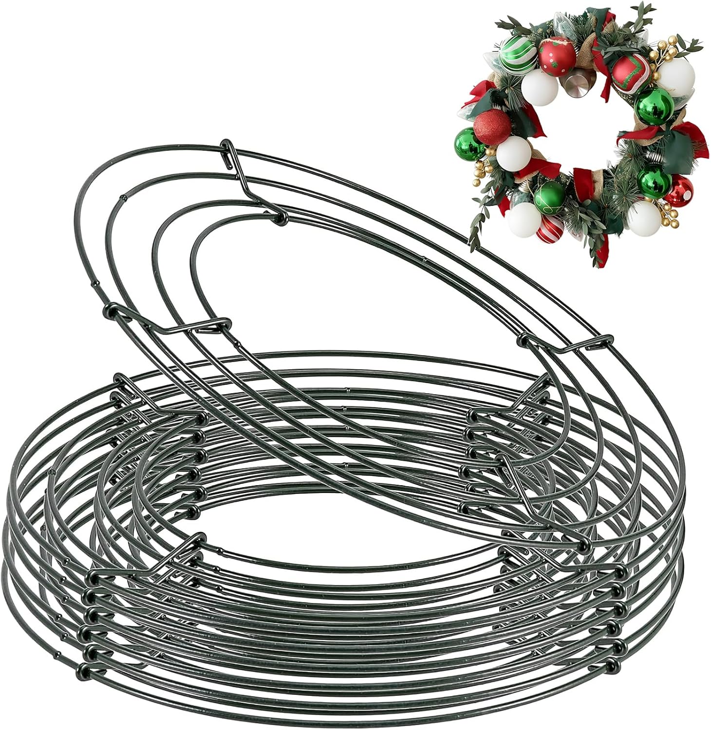 JEUIHAU 15 Pack 10 Inches Round Wire Wreath Frames, Green Metal Floral Wreath Frame, Wire Wreath Rings for Christmas New Year Party Home Decor DIY Crafts Supplies