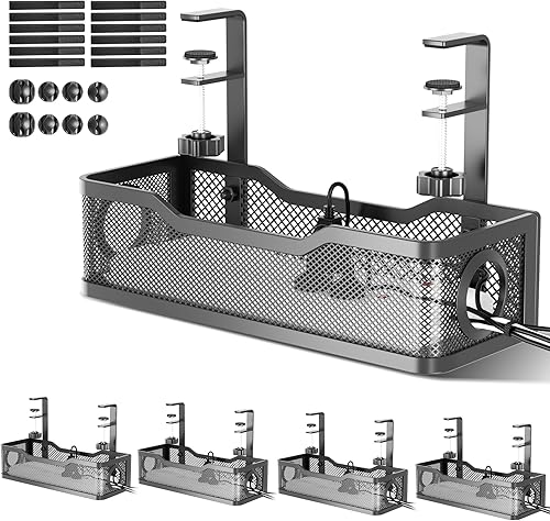 Miniatura 17 de Cinati - Bandeja organizadora de cables para colocar debajo del escritorio, con abrazadera, no daña el escritorio y no se necesita taladro, para