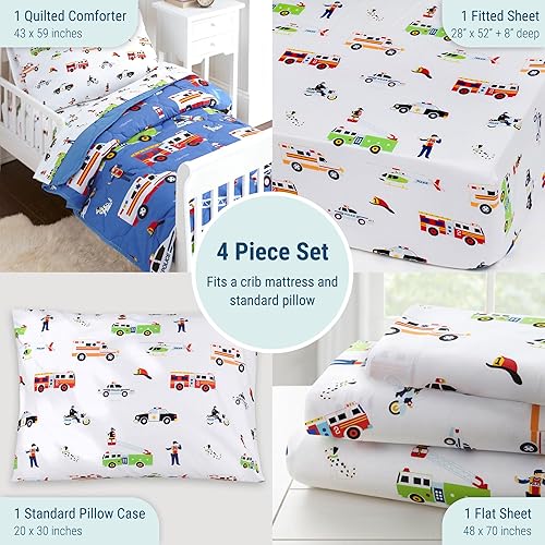 Vista 13 de Wildkin Cama para niños pequeños en una bolsa, juego de ropa de cama de microfibra de 4 piezas con edredón, funda de almohada y sábanas, dinosaurios