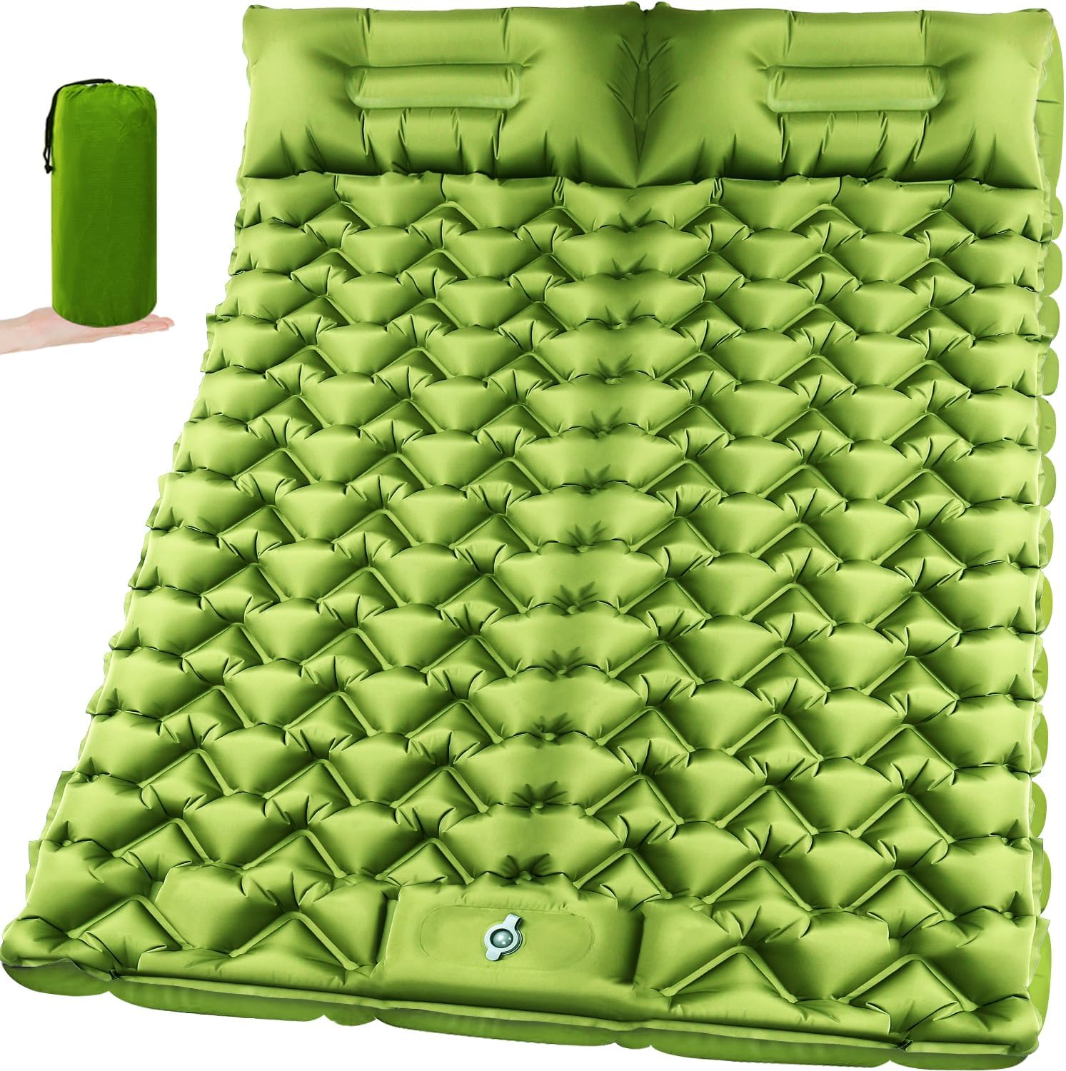 Double Sleeping Pad - Ultralight 4" Camp Mat with Integrated Foot Pump & Pillow for Effortless Camping, Backpacking & Travel, Comfort Camping Essentials