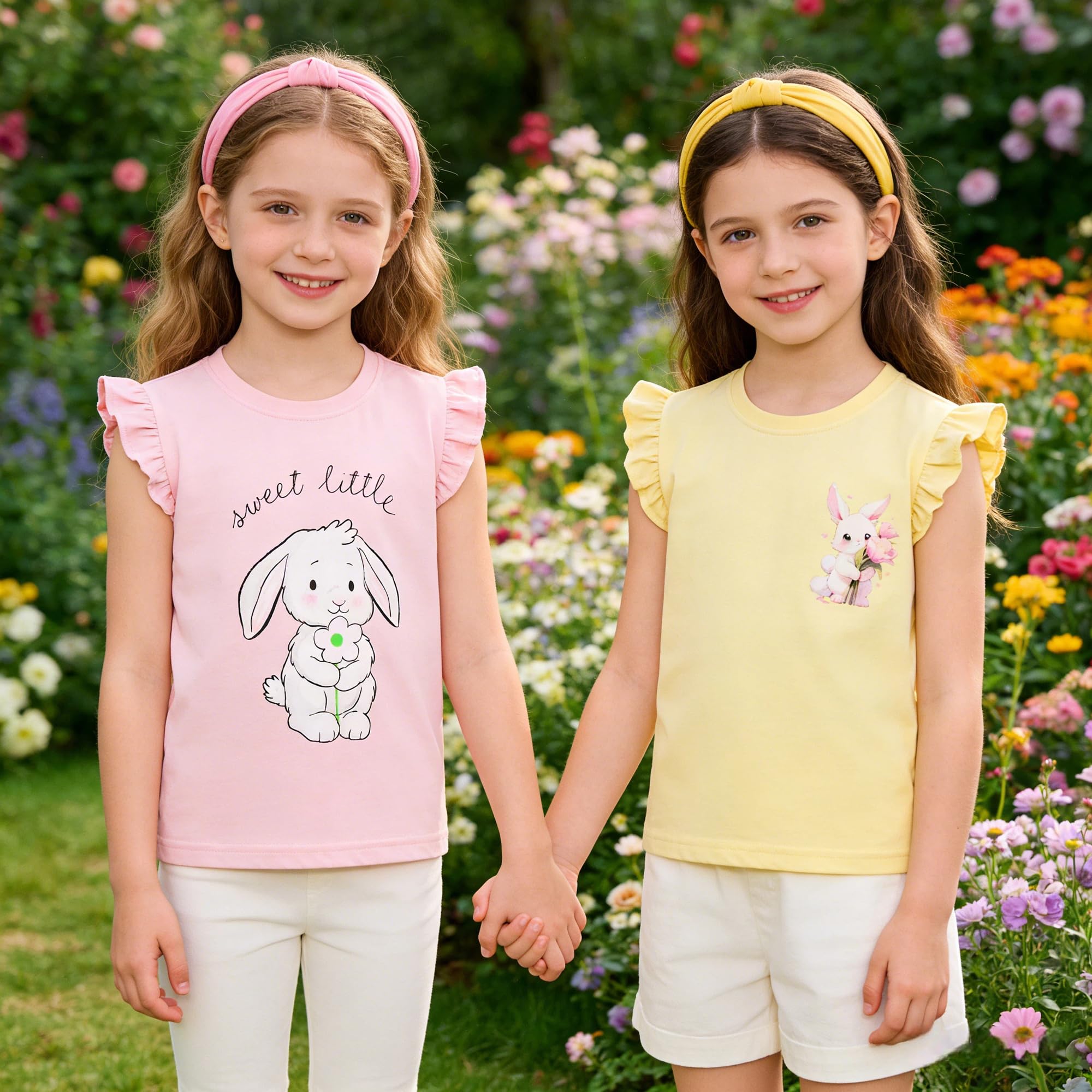 Pilipulu Camisetas de Manga Corta Niñas, Camiseta Algodon para Niña de Verano, Cuello Redondo T-Shirts Moda Informal Tops para Niños 3-8 Años — view 5