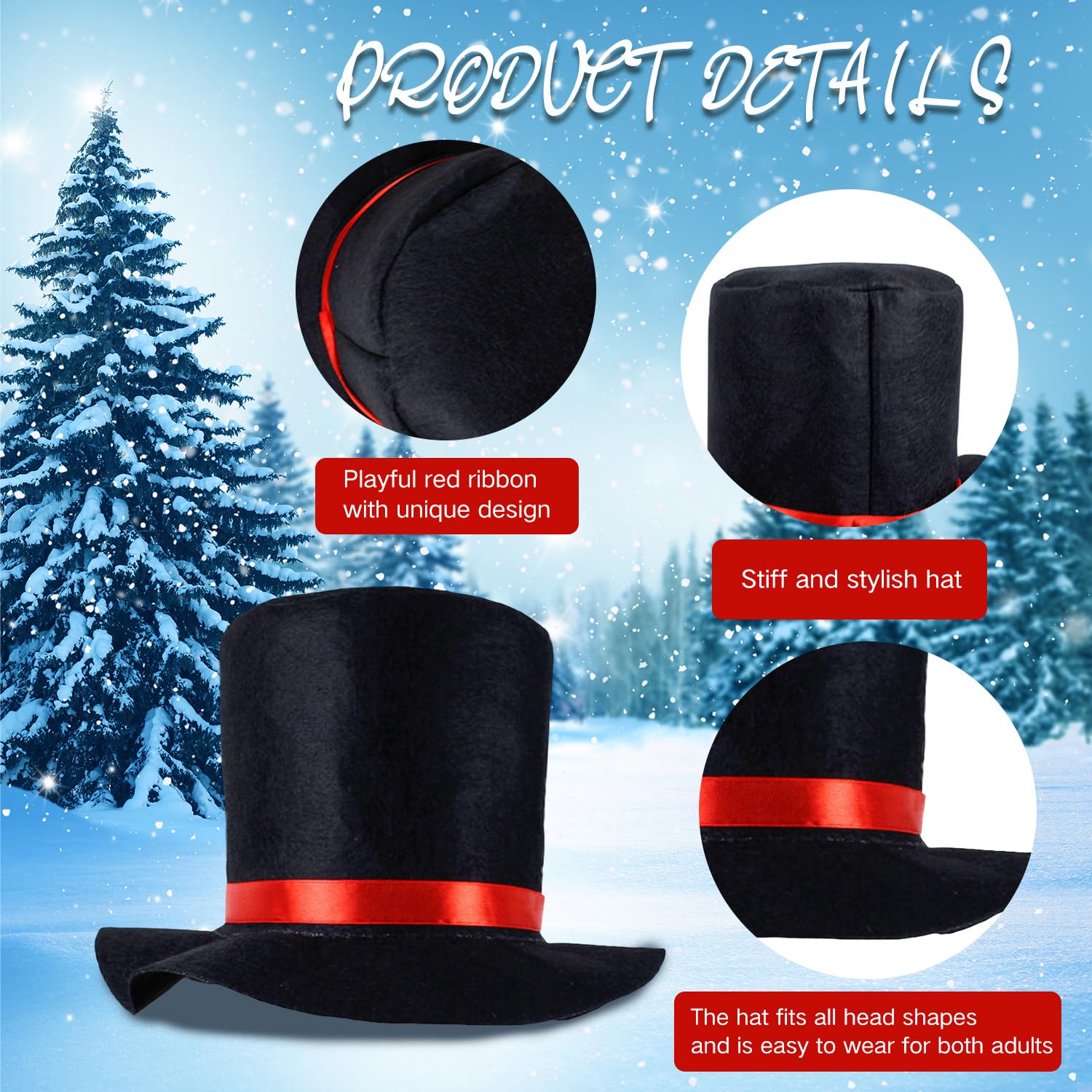 BORFUE 2pcs Snowman Costume Adult Hat with Red Band Carrot Nose Snowman Decoration Christmas Fancy Dress for Christmas Party - Image 2