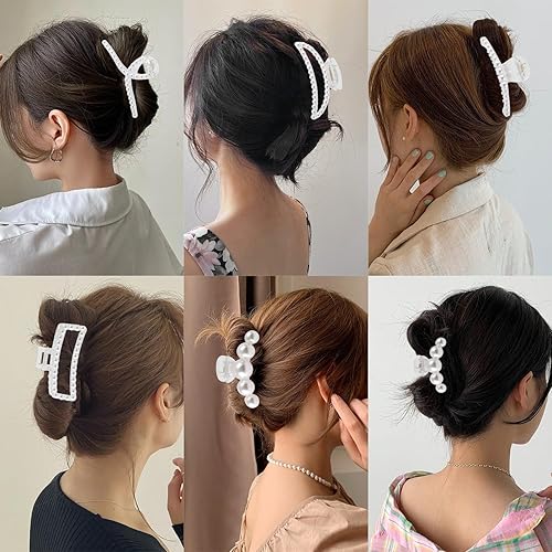 Miniatura 7 de Paquete de 6 pinzas grandes de perlas para el cabello grueso y fino, multiestilos antideslizantes y fuertes clips de mandíbula