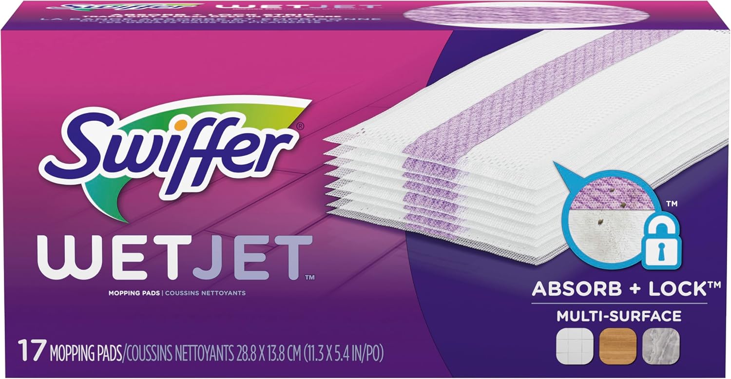 Swiffer WetJet Hardwood Floor Cleaner Spray Mop Pad Refill, Multi Surface, 17 Count (Packaging May Vary)