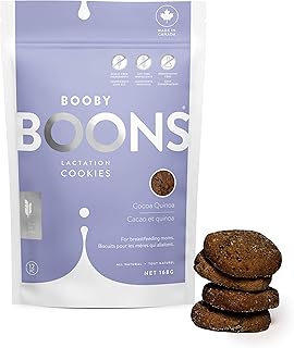 Booby Boons Cocoa; Quinoa Cookies (6 Ounce Bag). Made for Breastfeeding Moms. Number one in Canada. Support Supplement, Fenugreek-Free, Gluten-Free, Soy-Free, Non-GMO. Award Winning. The milk’s on the way with Booby Boons.