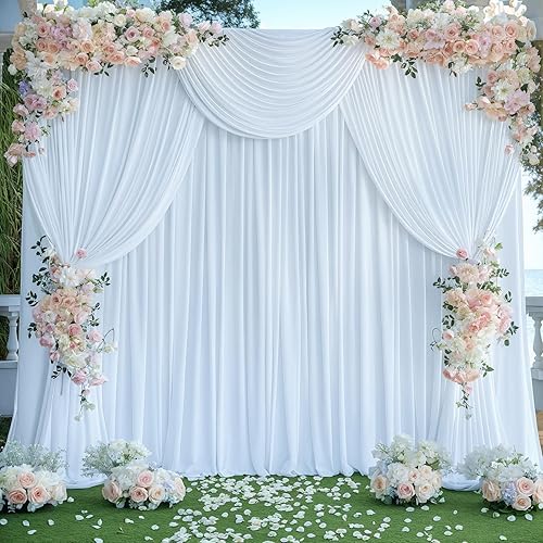 Miniatura 4 de 4 paneles de cortinas de fondo blancas para bodas, fiestas, sin arrugas, cortinas de tela para decoración de fotos, tela para baby shower,