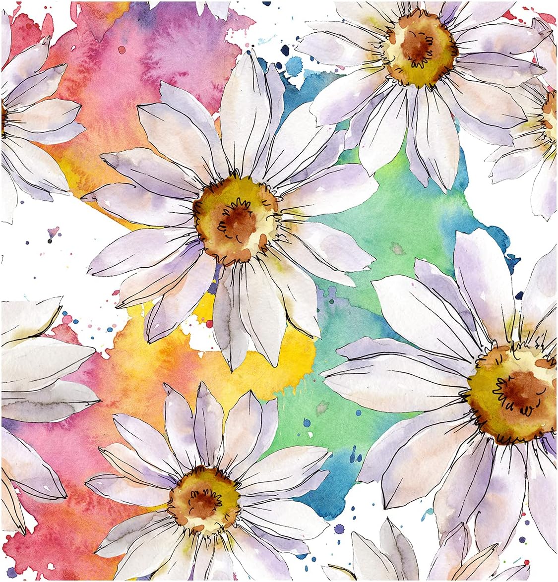 Blooming Wall DPY38 Peel and Stick Multicolor White Daisy Wallpaper Floral Self-Adhesive Prepasted Wallpaper Wall Mural Wall Decor