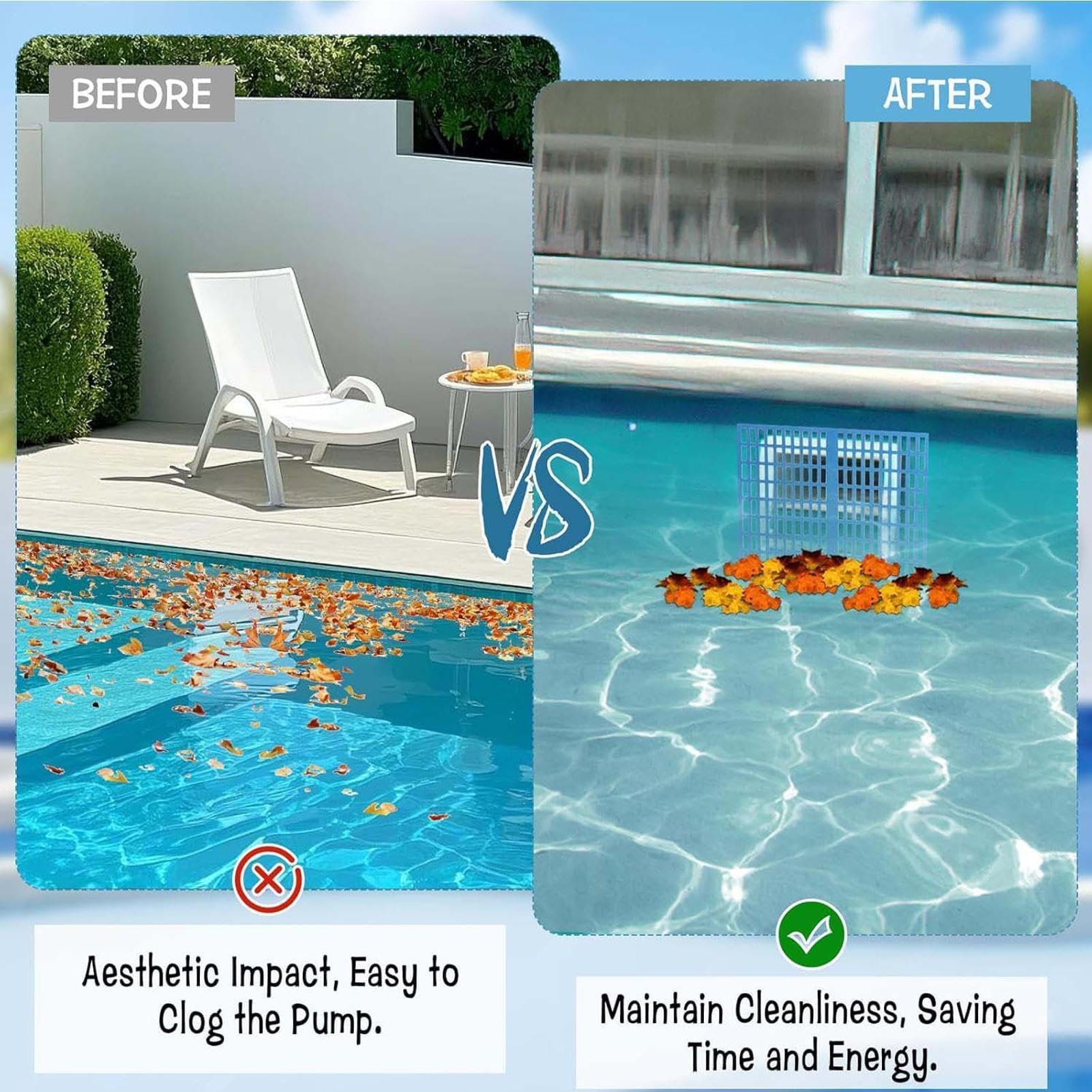 Kit per skimmer per piscina, facile da montare, blocca detriti per stagni esterni interrati, vasche da bagno e giochi d'acqua, rimuove foglie, rami e immondizia