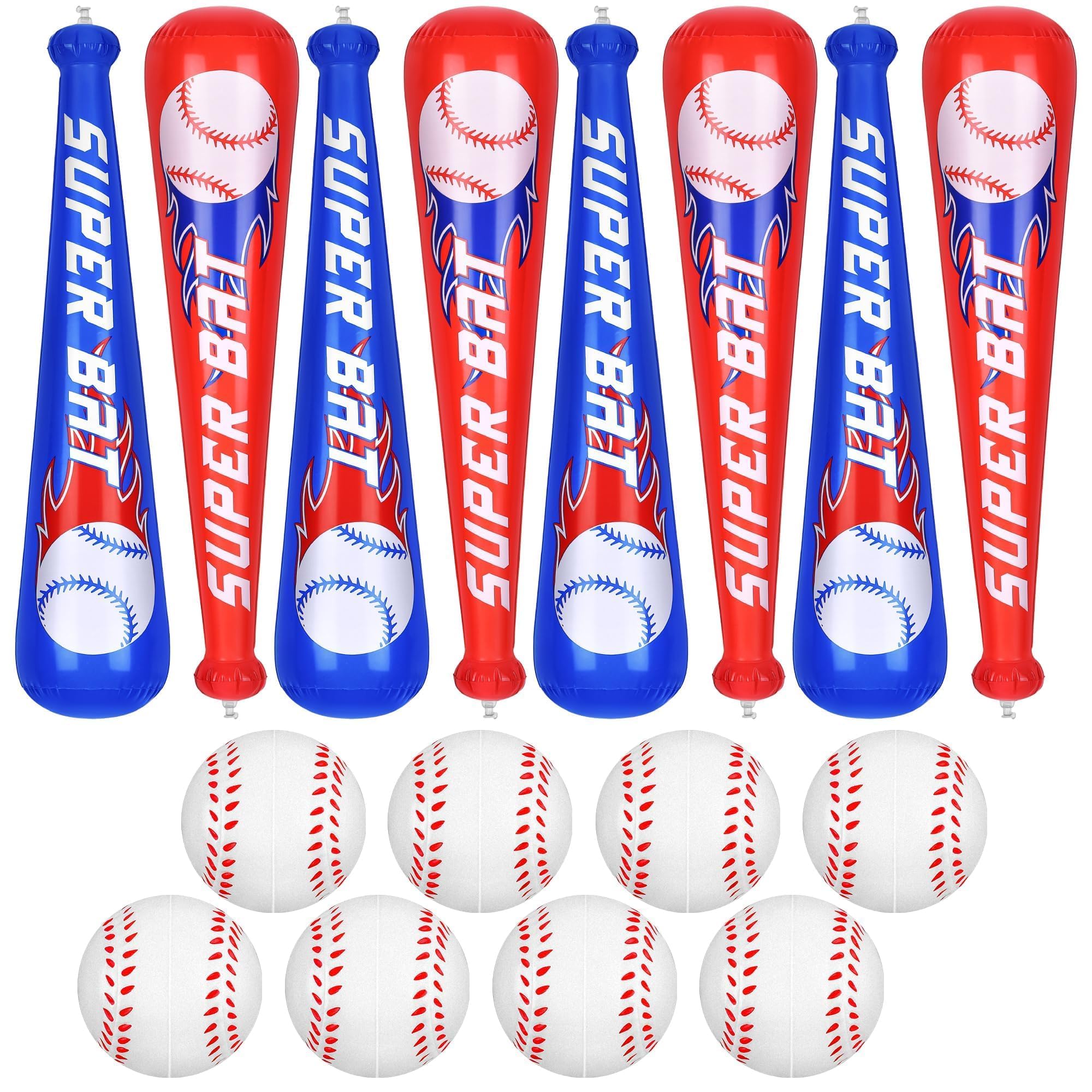 durony 8 Sets Inflatable Baseball Bats and Mini Foam Baseball Sports Stress Ball Sports Party Favors for Party Supplies Sport Theme Favors