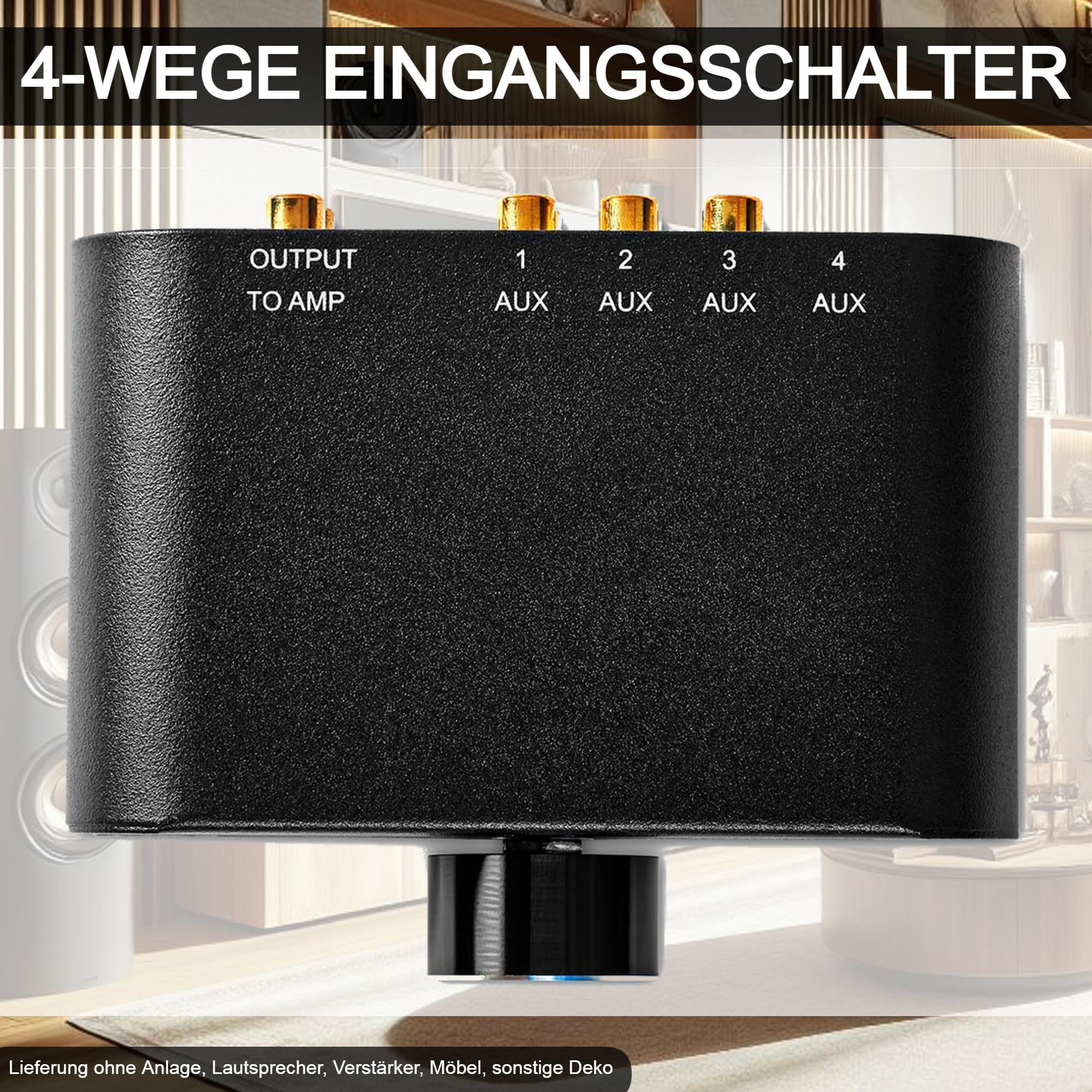 TronicXL Interruttore audio stereo analogico a 4 ingressi, jack AUX 3,5 mm + 3 x (2 x jack RC), 2 interruttori RCA di commutatore di ingresso, ingresso morbido, 1 output, 4 interruttori audio, scatole