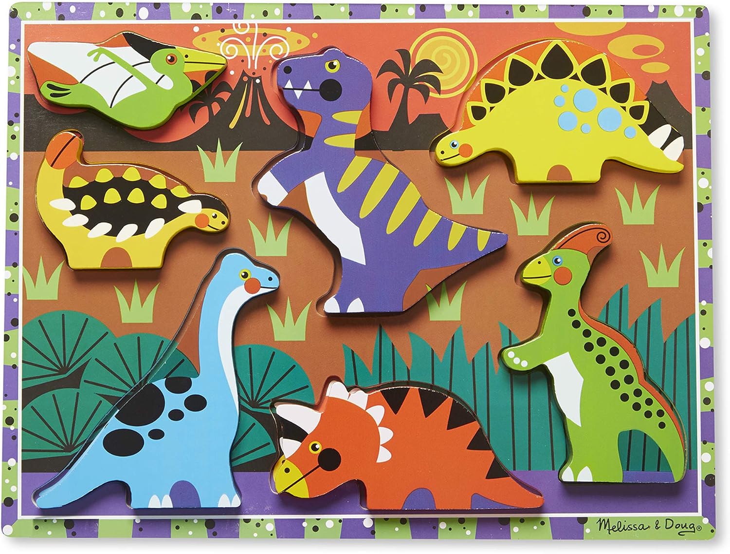 Melissa & Doug 13747 Dinosaurs Chunky Puzzle Puzzles Wooden Toy 3+ Gift for Boy or Girl, 2.54 cm*30.48 cm*23.368 cm