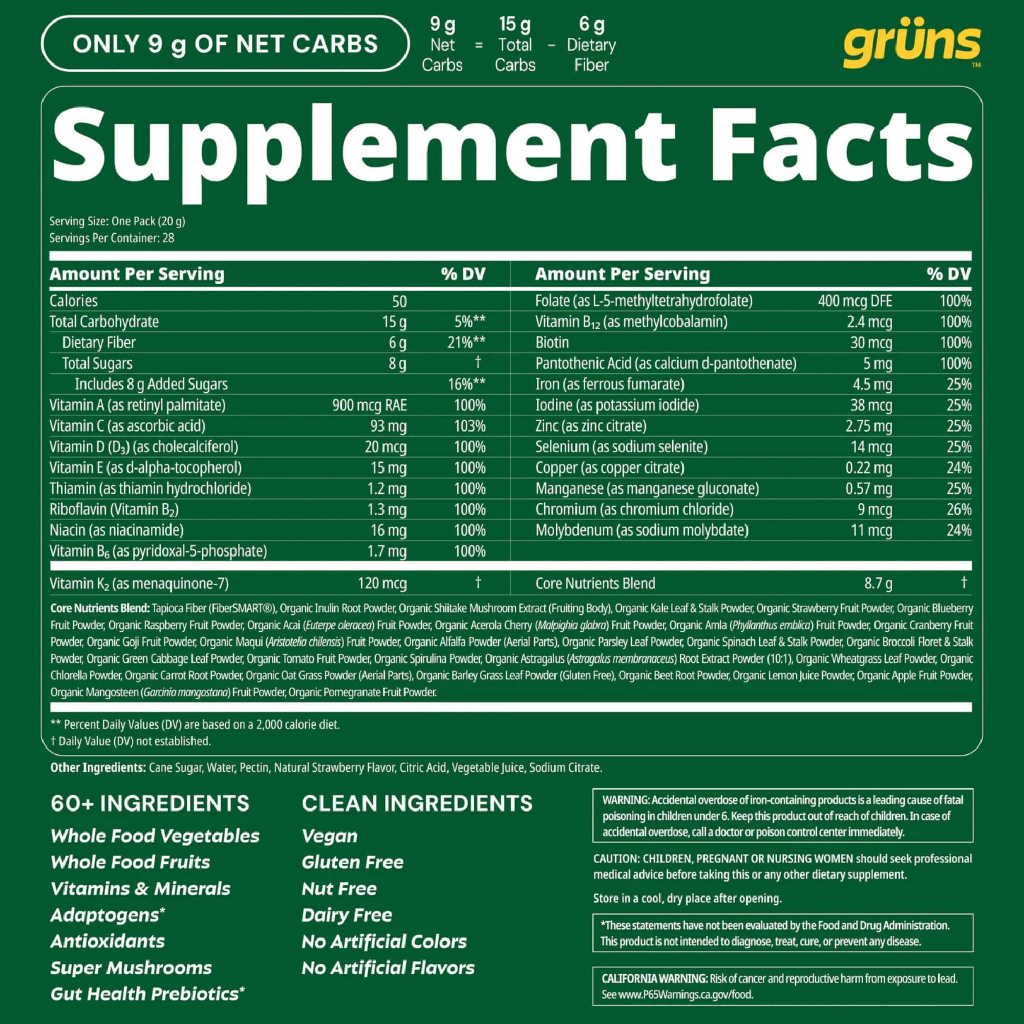 Gruns Adult Greens Gummies & Daily Multivitamin, Prebiotic Fiber, 28 ct — Amazon image 9