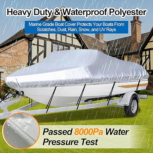Miniatura 73 de iCOVER - Funda para lancha remolcable, impermeable, resistente, poliéster, grado marino, apta para lanchas V-Hull, de pesca y esquí de 20-23 pies
