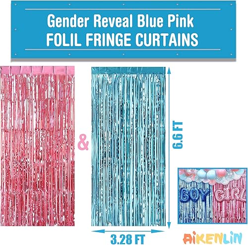 Miniatura 2 de Paquete de 4 cortinas de flecos de papel de aluminio rosa y azul de 3.2 pies x 6.6 pies, cortinas de oropel metálico para cabina de fotos, telón de