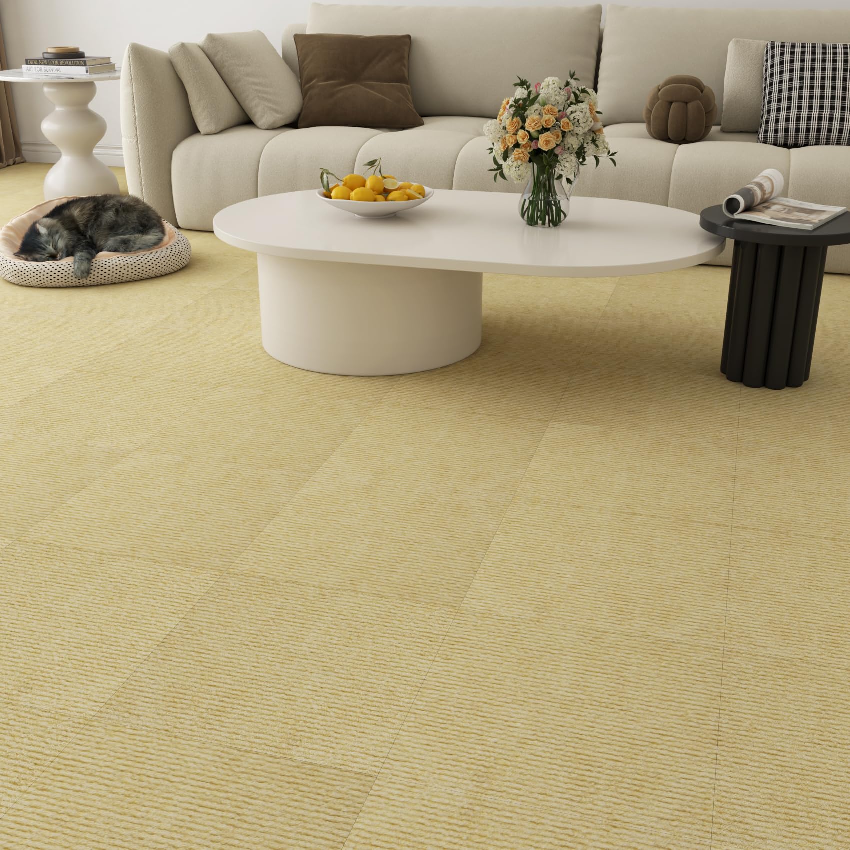 Livelynine Teppichfliesen Selbstklebend 30x30CM Teppichboden Fliesen Selbstklebend Beige Abwaschbare Teppich Boden Wohnzimmer Schlafzimmer Flur Teppich Bodenbelag Selbstklebend Büro, 4 Teppichfliesen Baumarkt