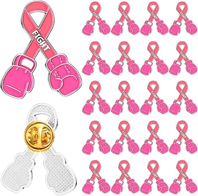 Ecally Breast Cancer Pins Bulk Pink Ribbon Boxing Glove Pins Breast Cancer Fight Brooches Awareness Decoration for Women