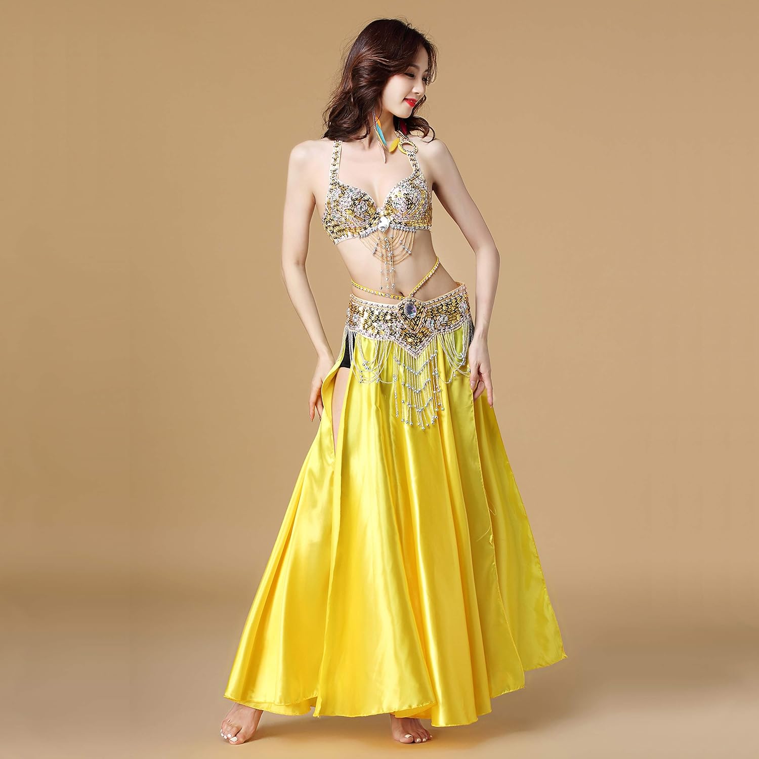 MUNAFIE Belly Dance Skirt Satin Split Side Long Skirts for Women - Image 4