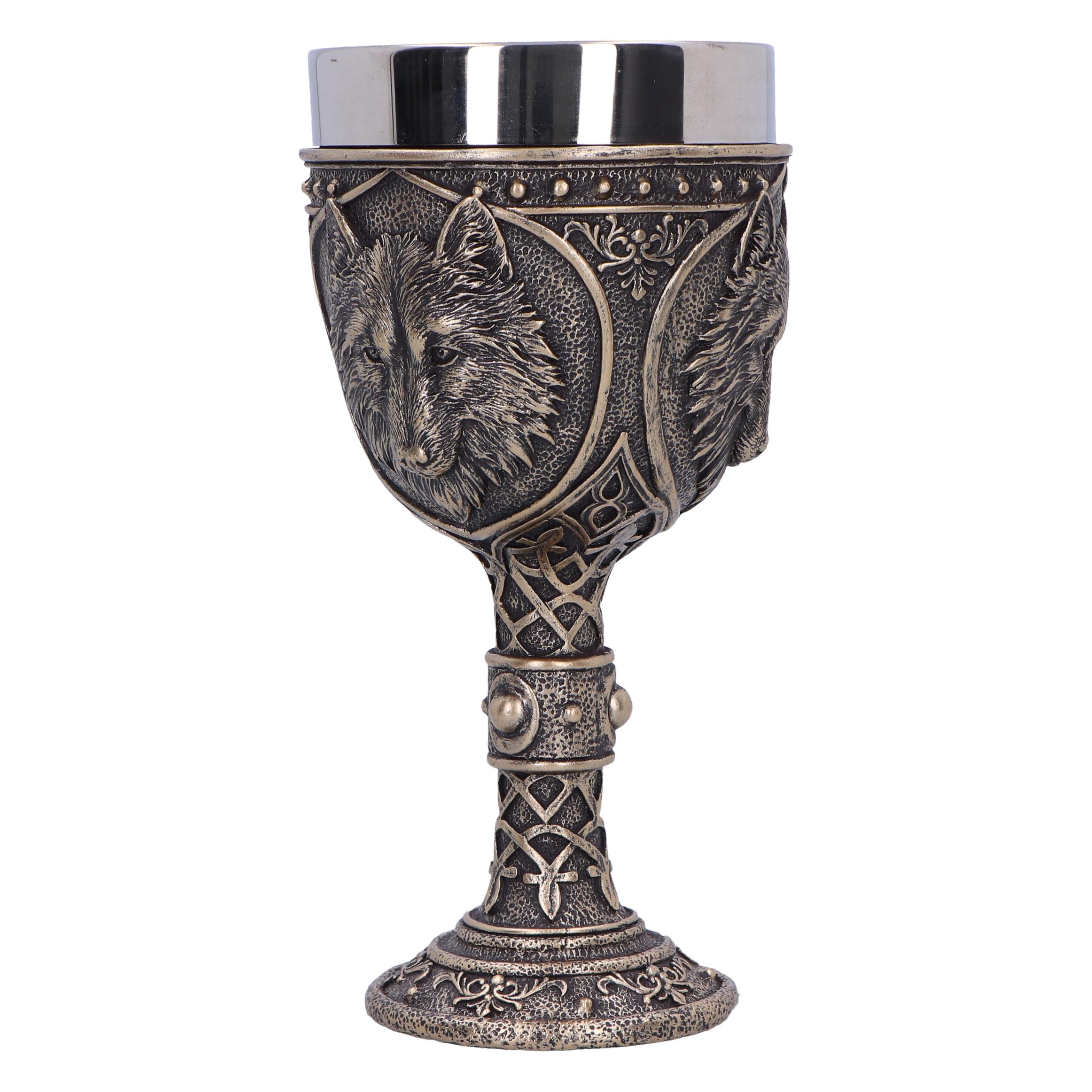 Nemesis Now Calice de soif sauvage de 20 cm, résine, bronze, calice de loup bronze, tige de détail de nœud, article cadeau loup, insert amovible en acier inoxydable, moulé dans la meilleure résine,