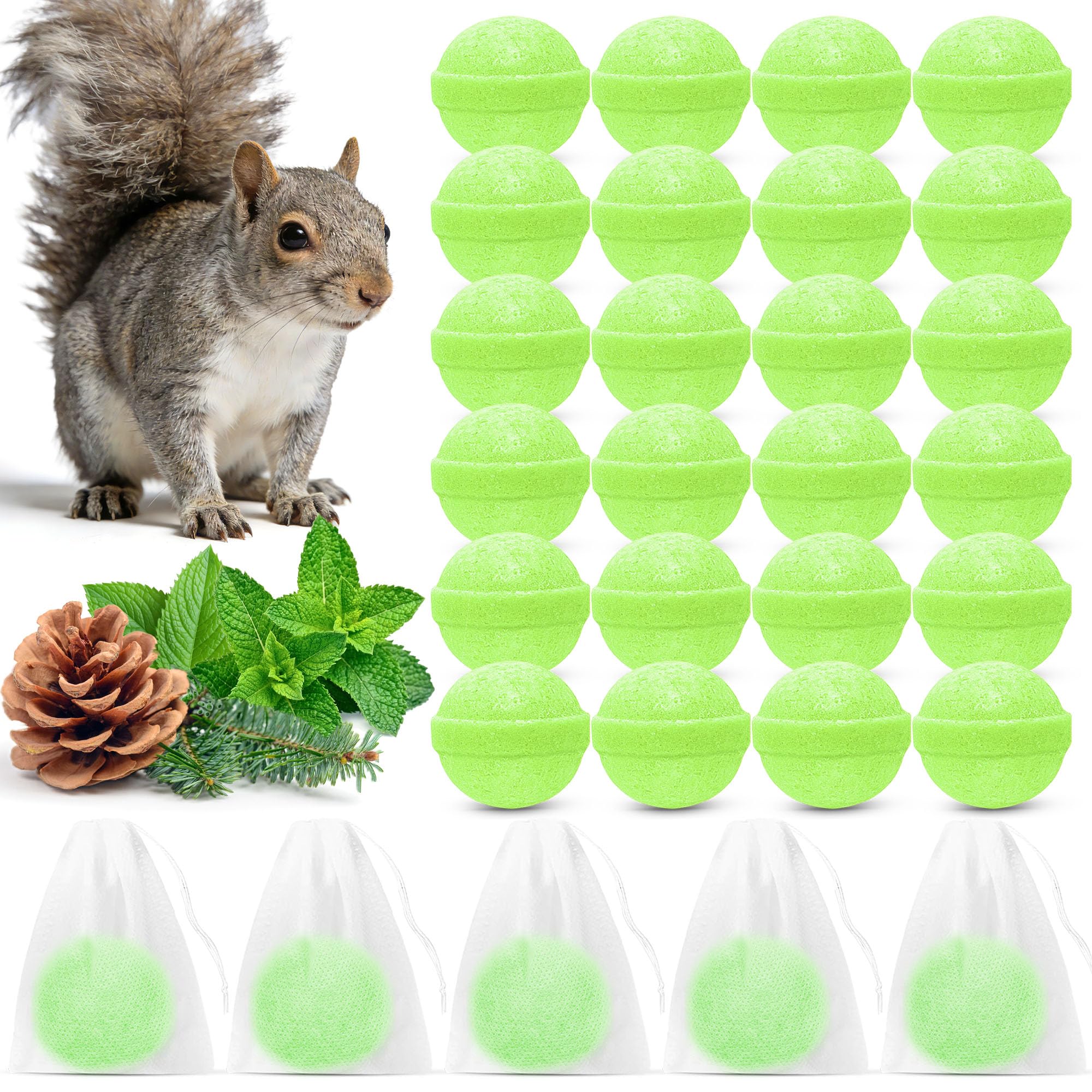 24 Pack Peppermint Oil Squirrel Repellent - Squirrel Deterrent with Textile Pouch for Easy Hanging, Protects Gardens, Bird Feeders, Attics, Camping, Lofts & Orchard