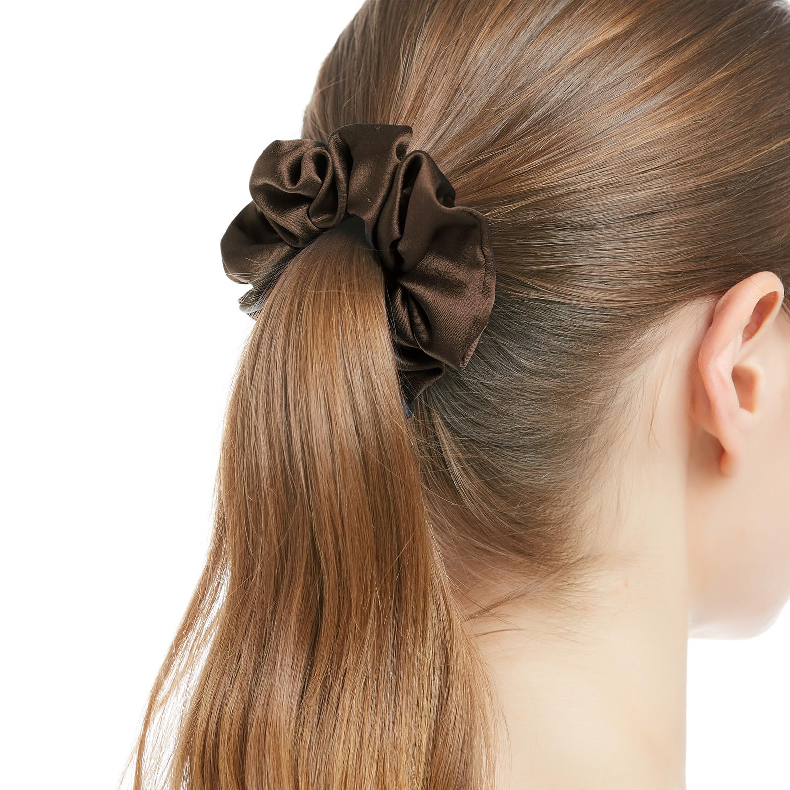LILYSILK Women's 100% Silk Hair Scrunchies Ladies Elastic Hair Tie Bobbles Ponytail Holders for All Hair Type and Conditions and Preventing Hair Frizz Breakage Loss,Chocolate 2pcs - Image 3