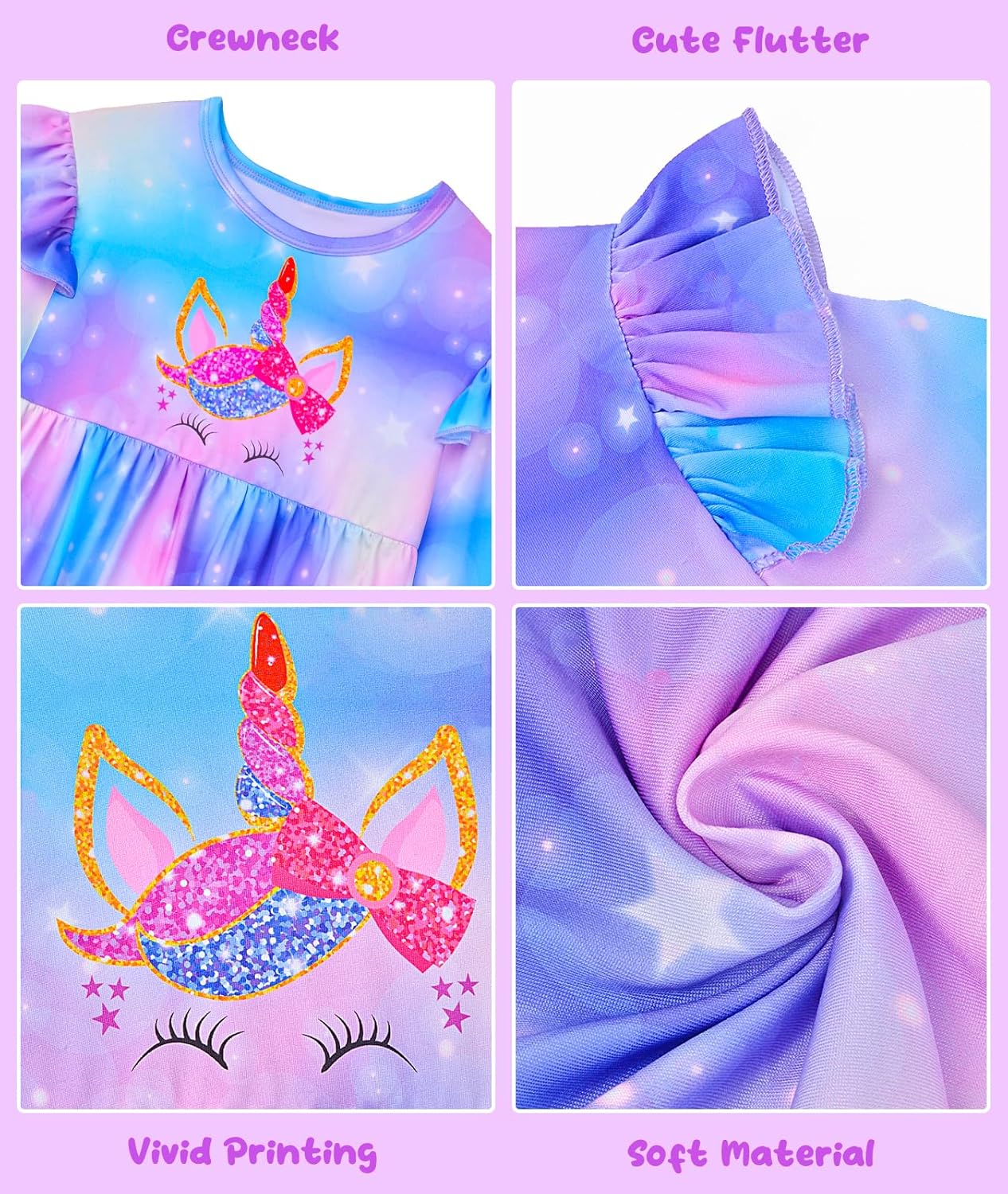 Nidoul Girls Pajamas Long Sleeve, Unicorn Pajamas Set Toddler Pjs PJ Sleepwear Casual Wear for Kids 3-10 Years - Image 4