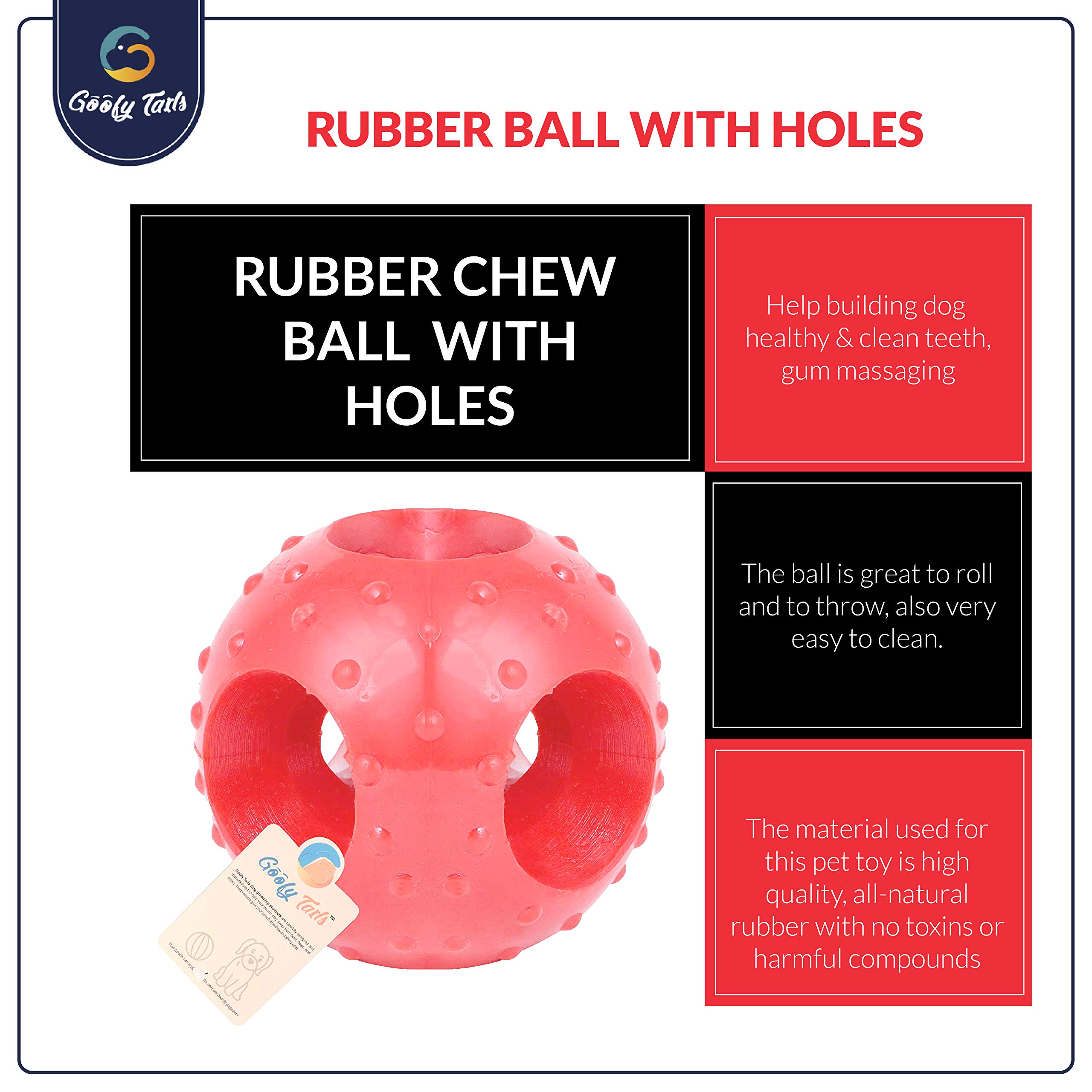 Goofy Tails Hole Dog Ball Dog Toys, Non-Toxic Toy for All Breeds, Rubber Ball, Chew Toys for Dogs (Red) 1
