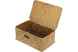 Hipiwe Wicker Storage Box with Hinged Lid