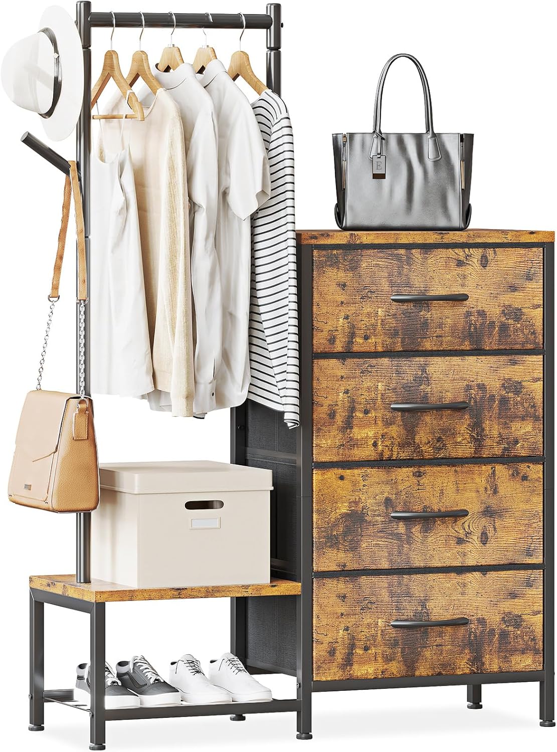 ODK 3-in-1 Dresser with Garment Rack and Shoe Shelf