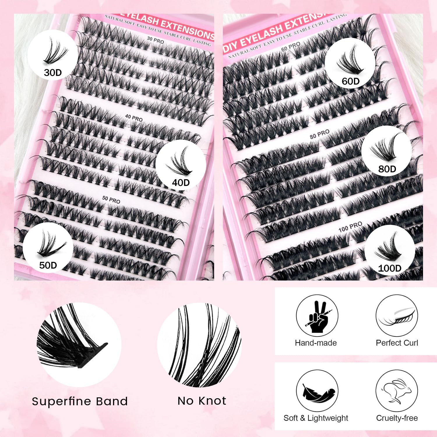 540 Pieces Individual Eyelashes 30p+40p+50p+60p+80p+100p Cluster Lashes Kit DIY Eye Lashes Fluffy Russian Eyelashes Extensions Curly Durable Eyelash Clusters for Girls and Women (8-16mm Mix) - Image 4