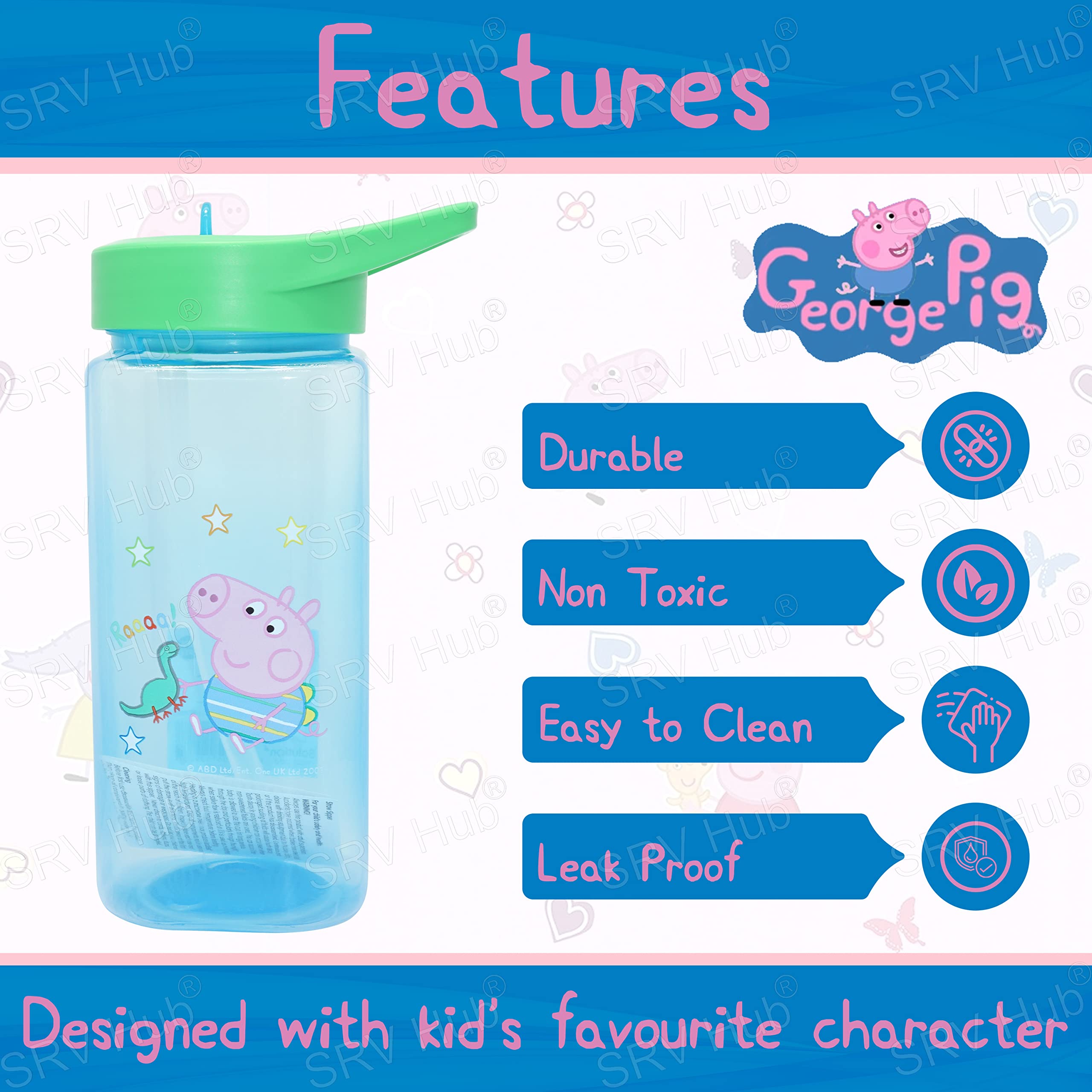 George Pig Kids Water Bottle 420ml, BPA Free Leakproof Straw Bottle for Boys & Girls - Image 4