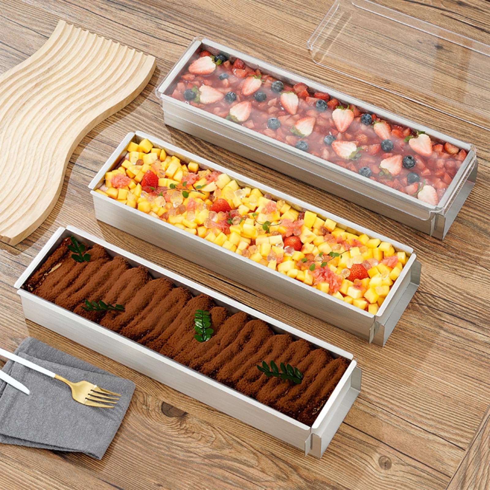 Zestaw 3 foremek do tiramisu, w tym szpatułka i zdejmowany panel 304 formy do pieczenia ze stali nierdzewnej dla entuzjastów pieczenia