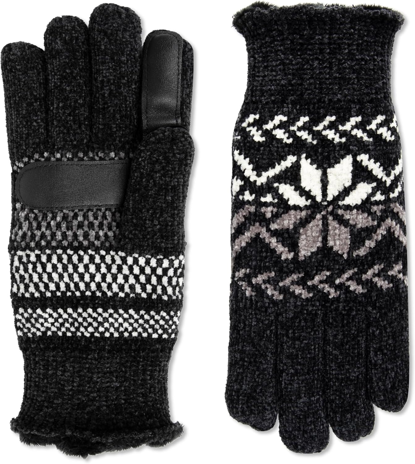 isotoner womens Warm Plush Lined Chenille Touchscreen Gloves - Solid and Snowflake Pattern